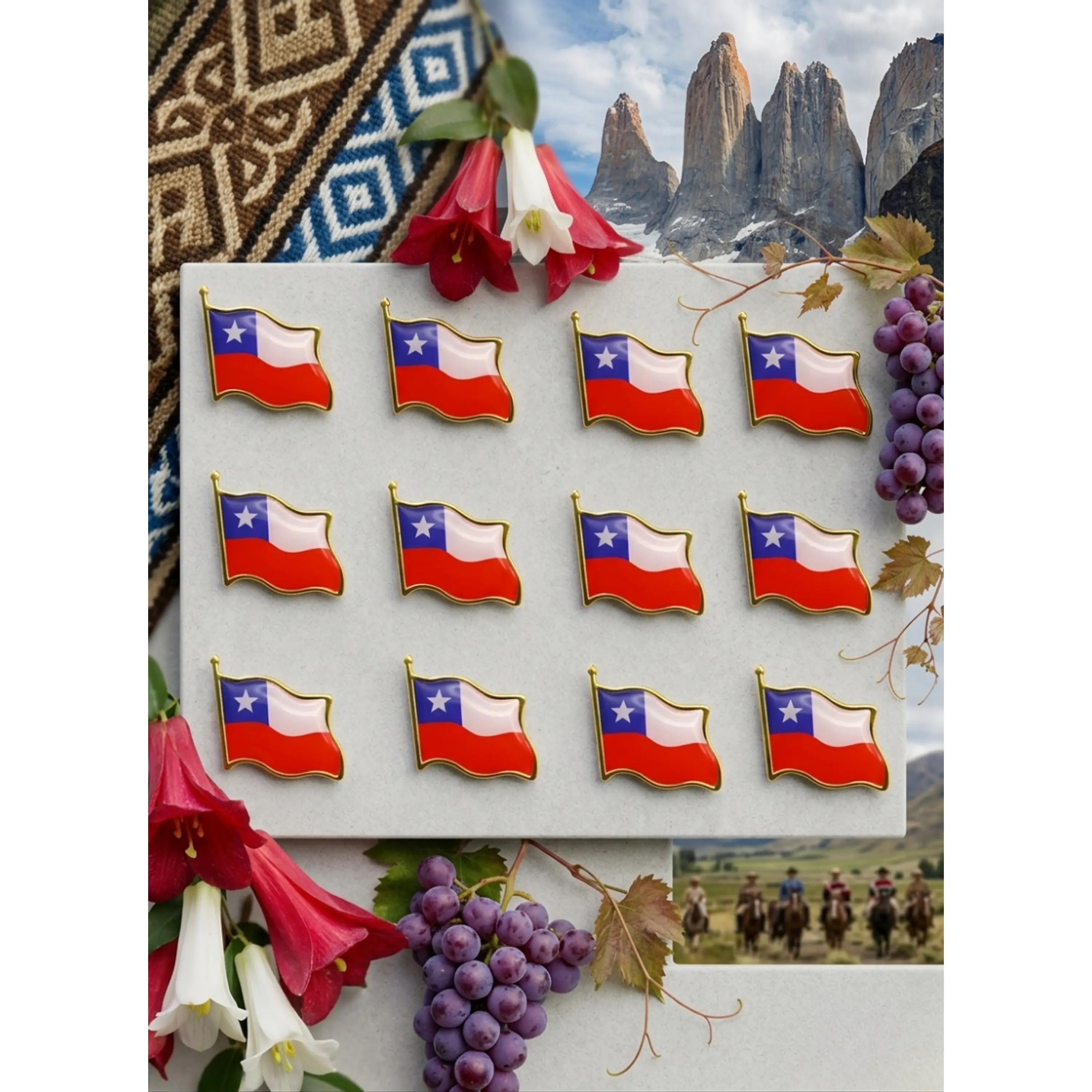 Pack 12 Broches Tipo Piocha Bandera De Chile - Calidad Superior 1