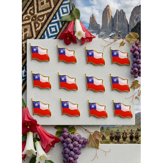 Pack 12 Broches Tipo Piocha Bandera De Chile - Calidad Superior 1