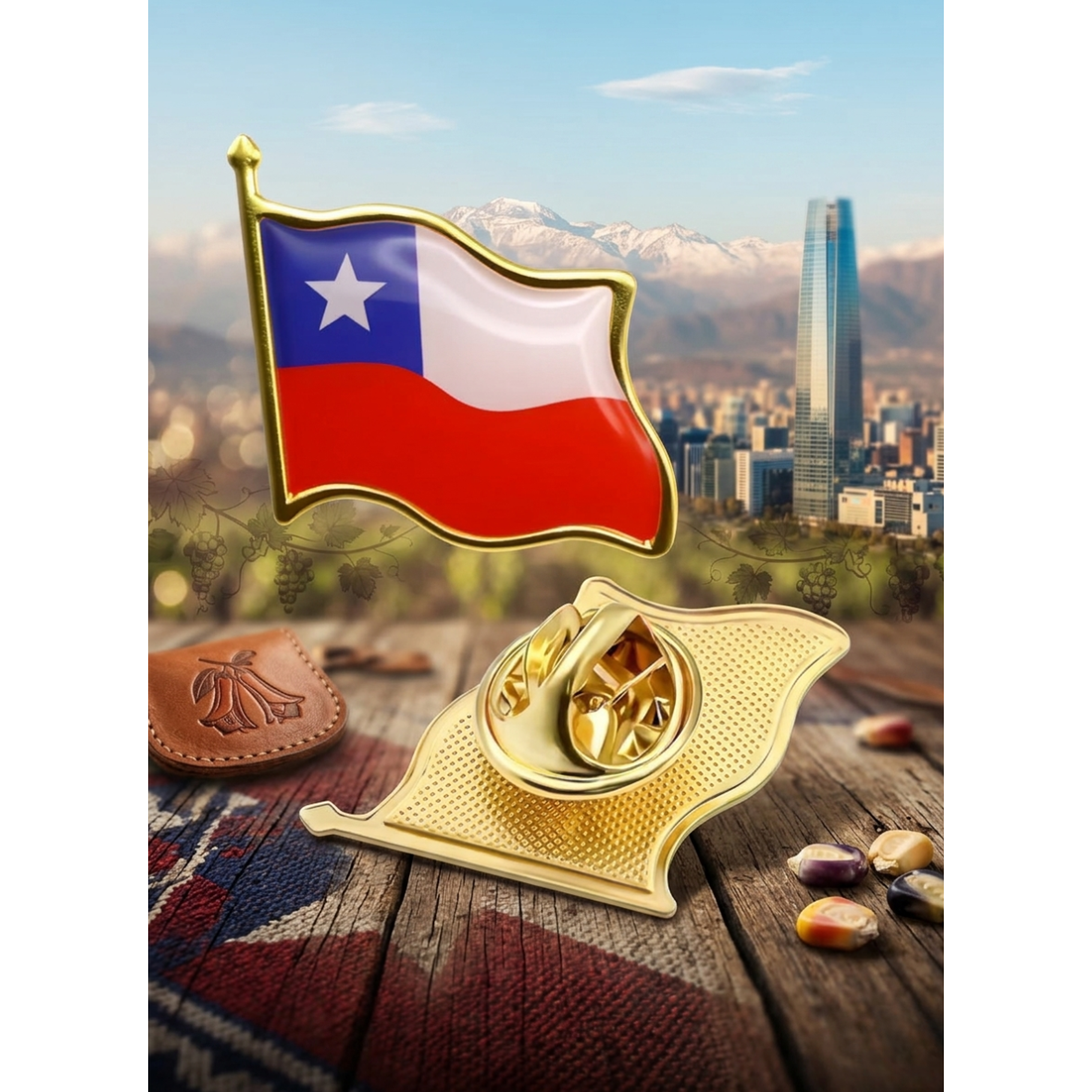Broche Tipo Piocha Bandera De Chile Por Unidad- Calidad Superior  1