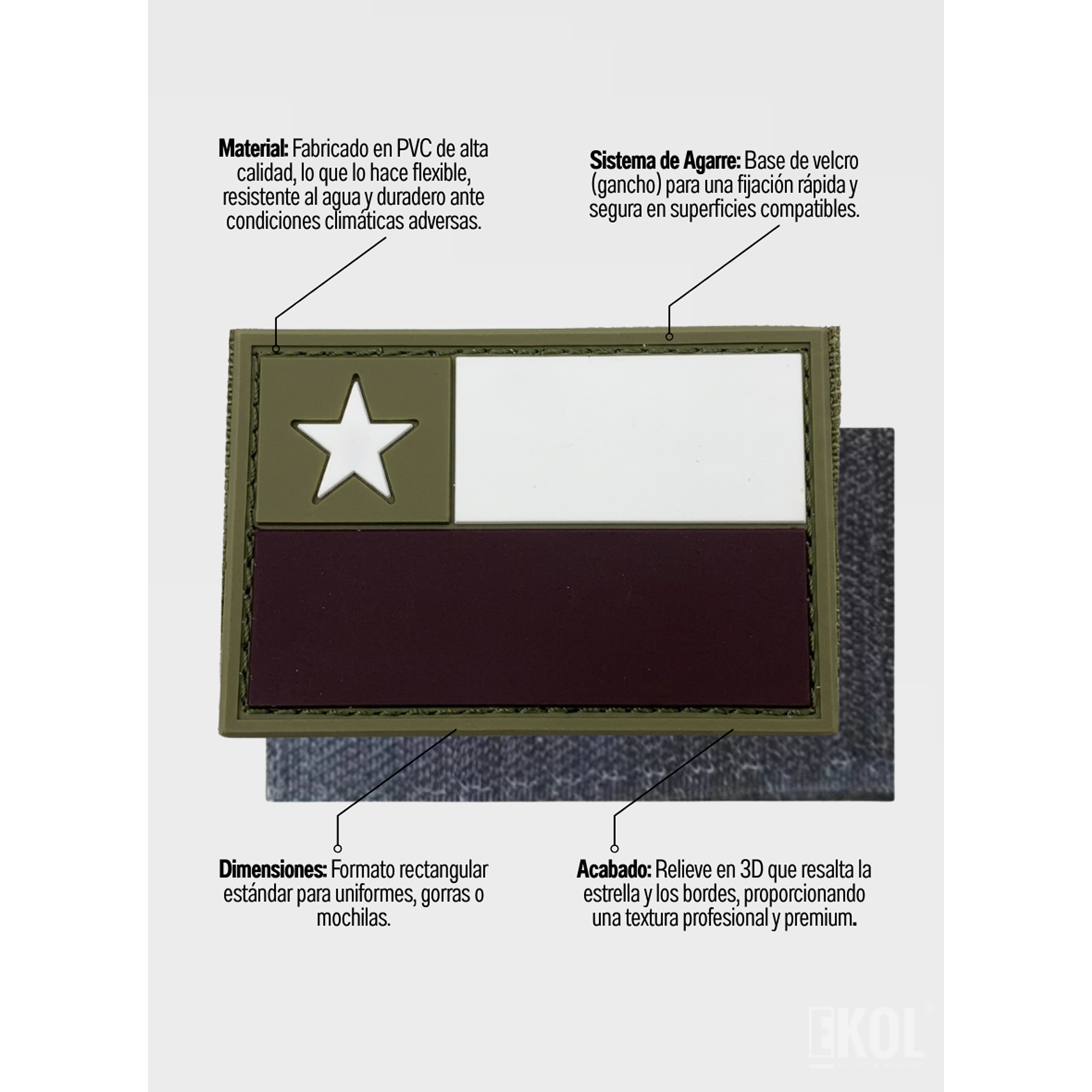 Parche Bandera Chile 8x5 cm PVC Goma Velcro Táctico Uniforme 5
