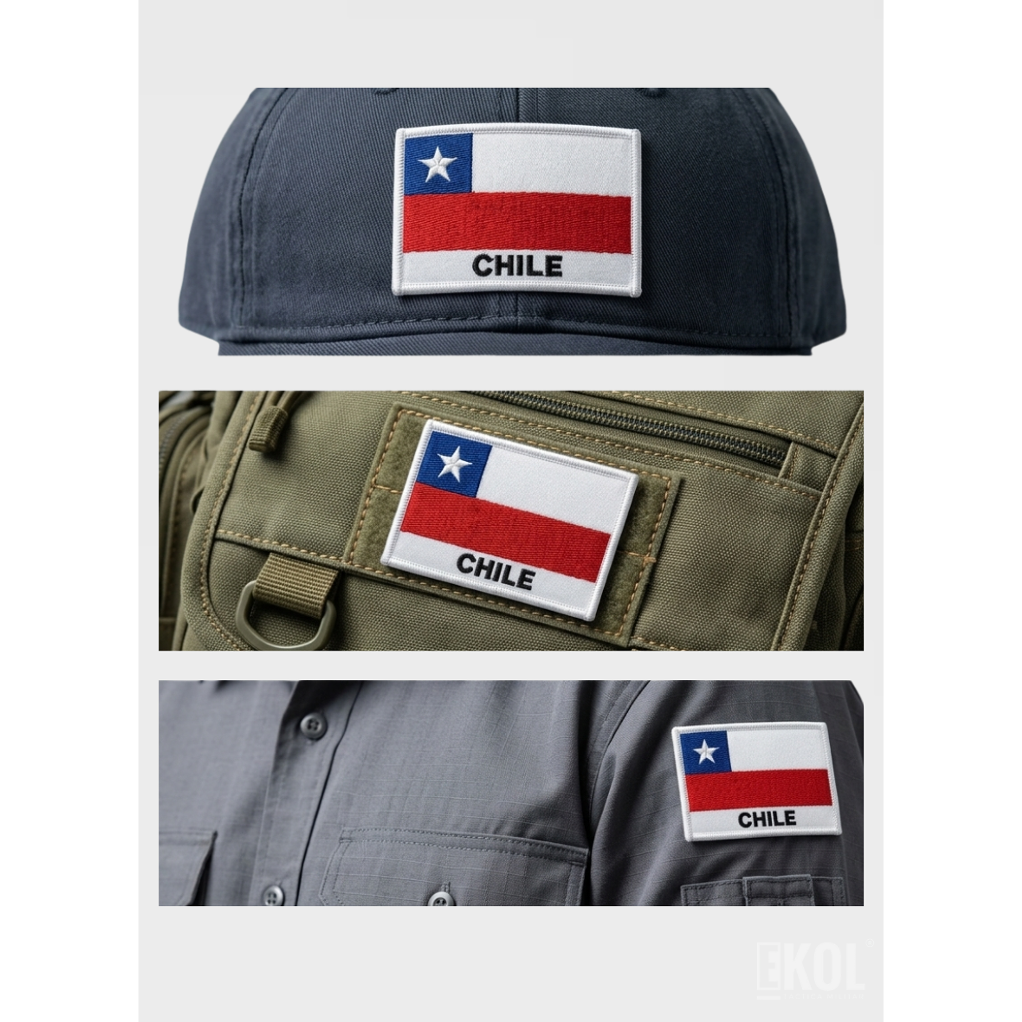 Parche Bordado Bandera Chile 8x5cm Velcro Táctico Velcro 6