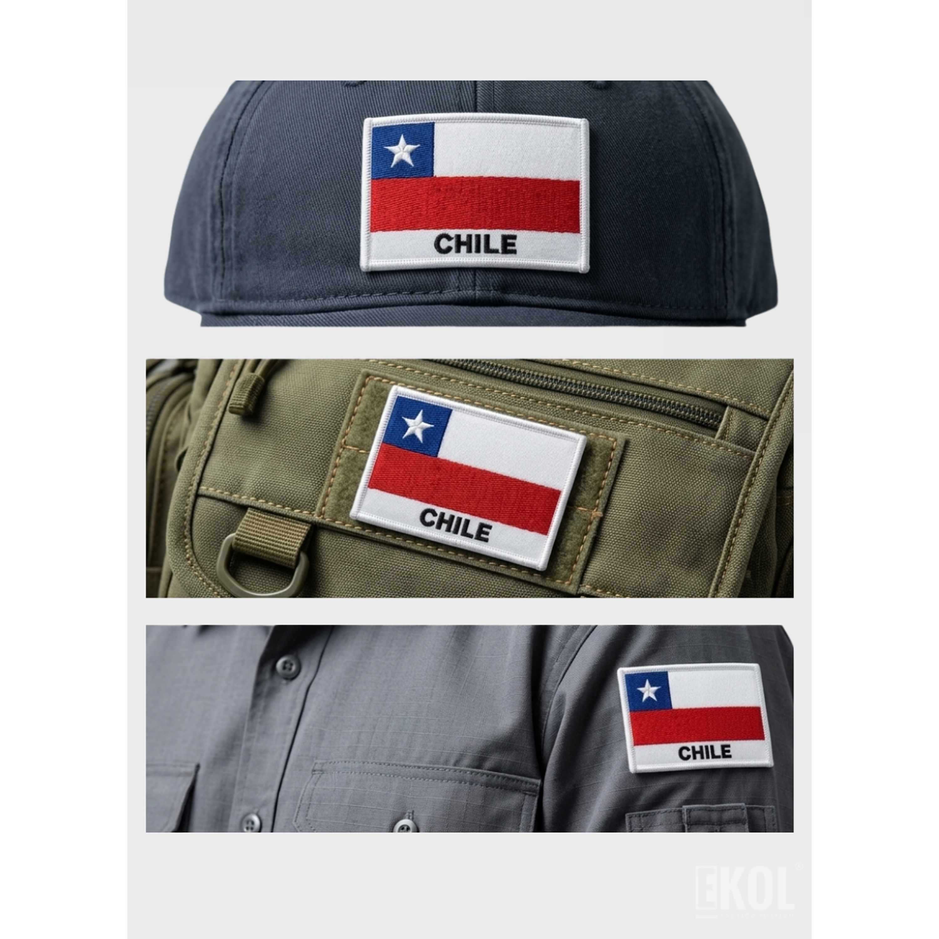 Parche Bordado Bandera Chile 8x5cm Velcro Táctico Velcro 6