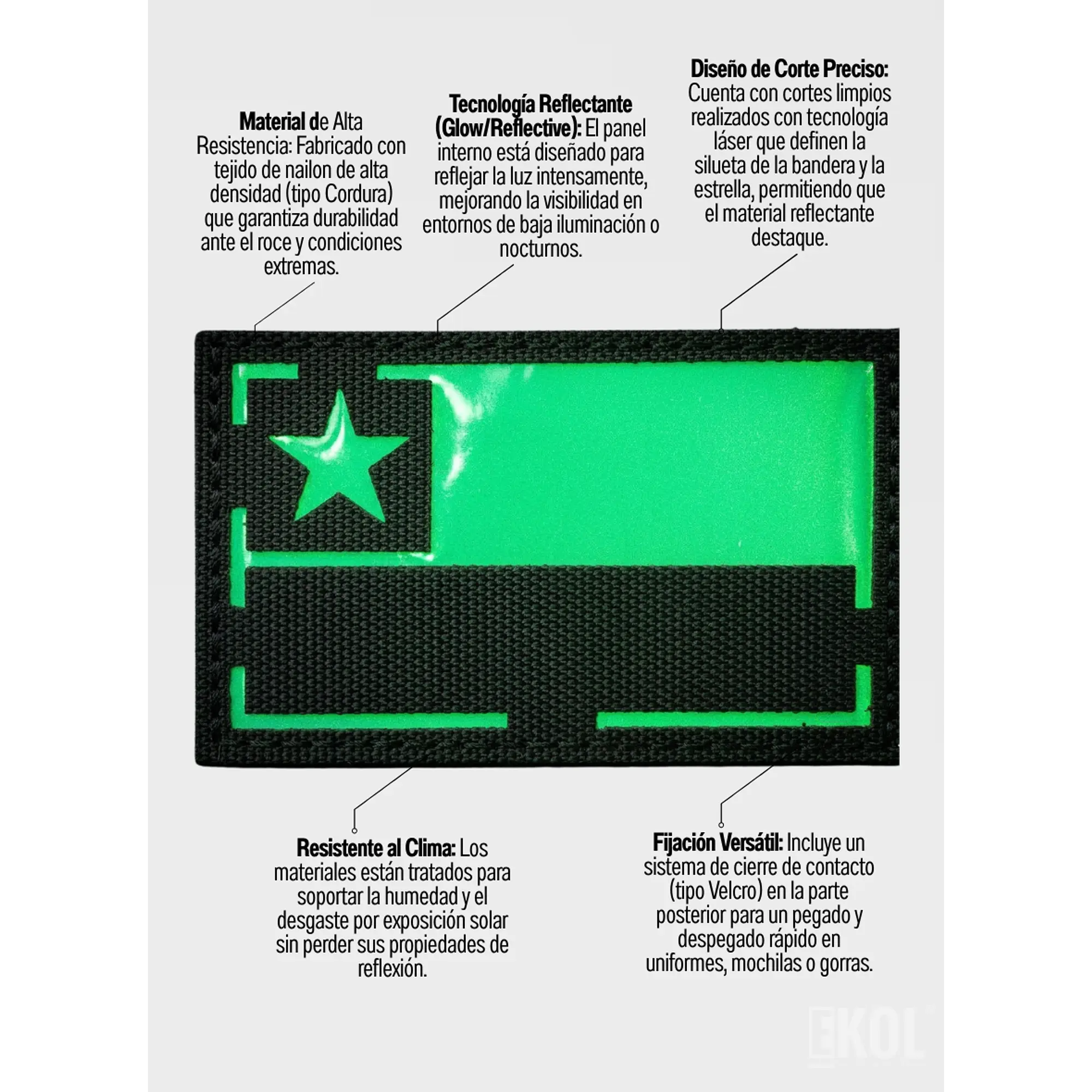 Parche Militar Bandera Chile Reflectante con Velcro - 8x5 cm 3