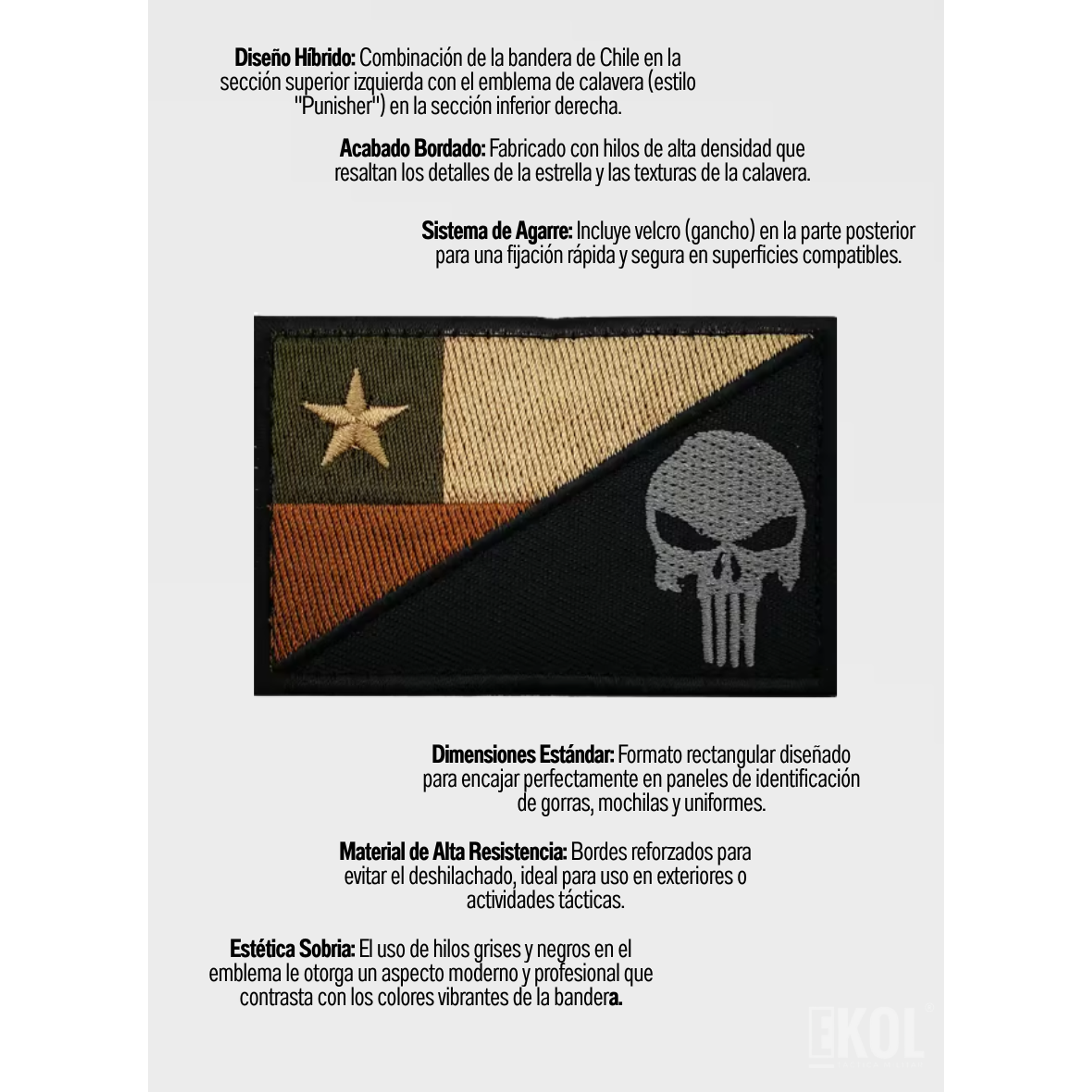 Parche Táctico Chile Calavera 8x5cm - Bordado con Velcro 6