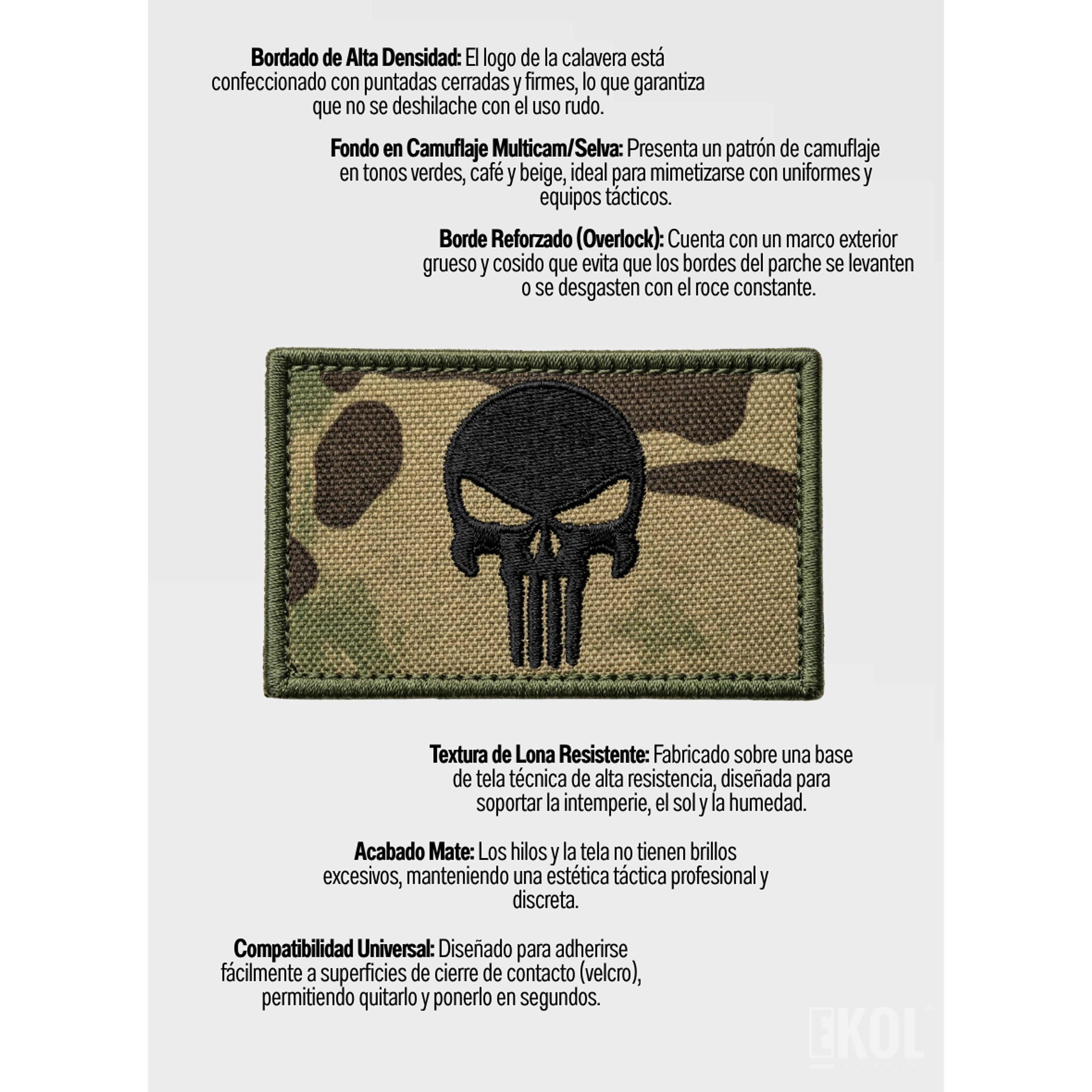 Parche Velcro Punisher Táctico Camuflado Calavera 8x5cm 5