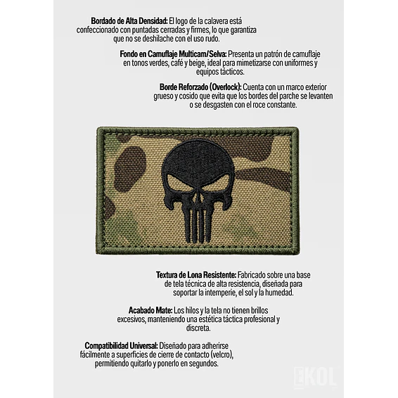 Parche Velcro Punisher Táctico Camuflado Calavera 8x5cm 5