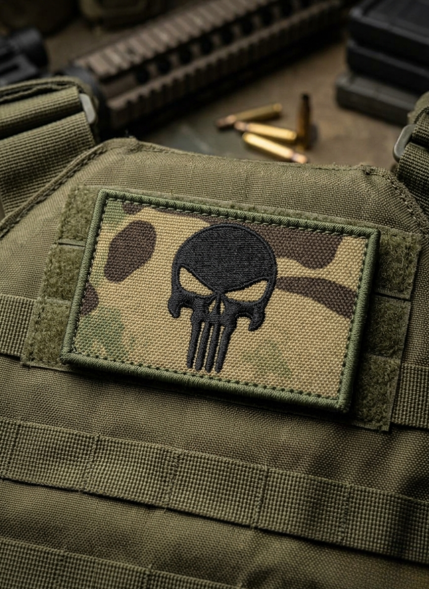 Parche Velcro Punisher Táctico Camuflado Calavera 8x5cm