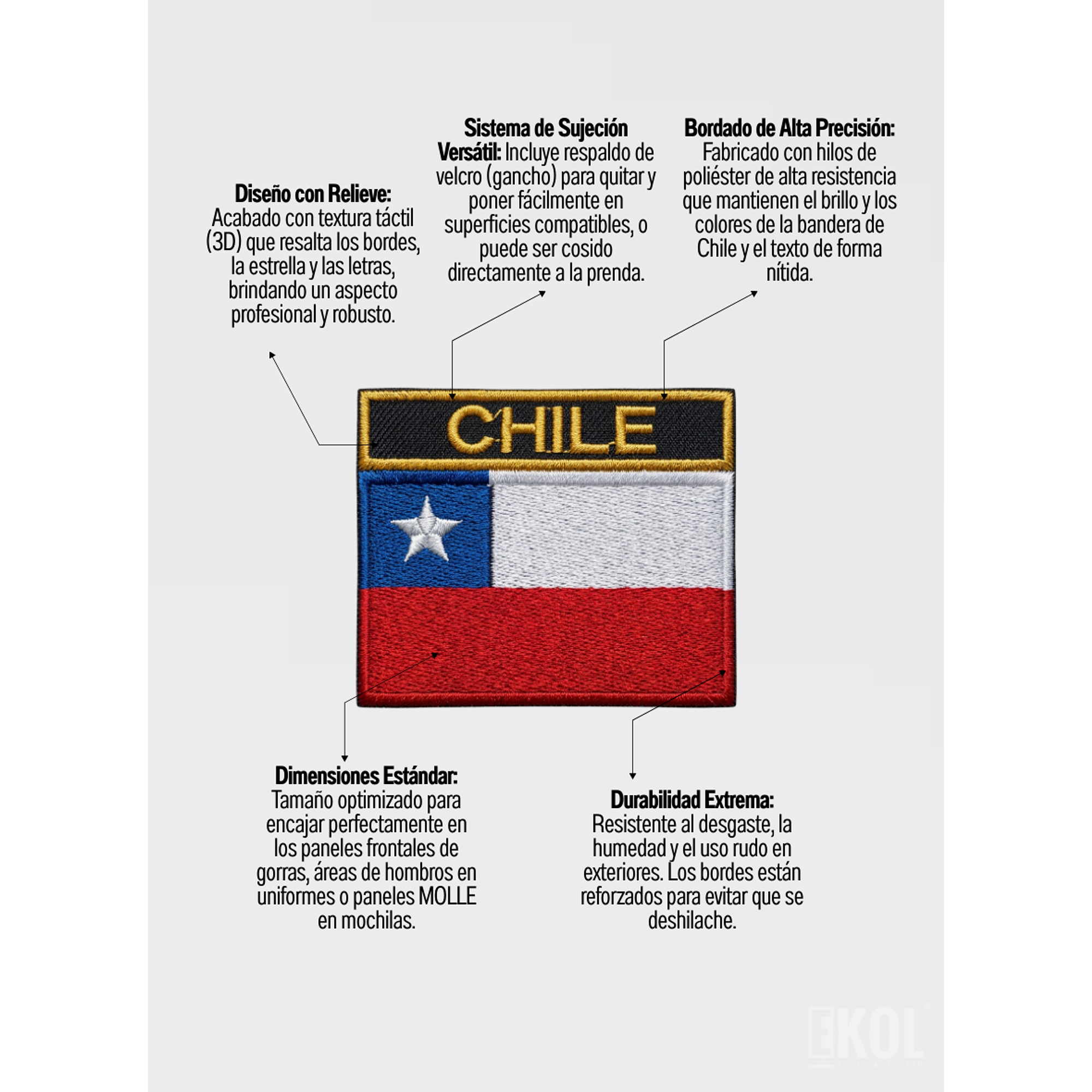 Parche Táctico Bandera Chile Personalizado Nombre 8x7cm Velcro 3