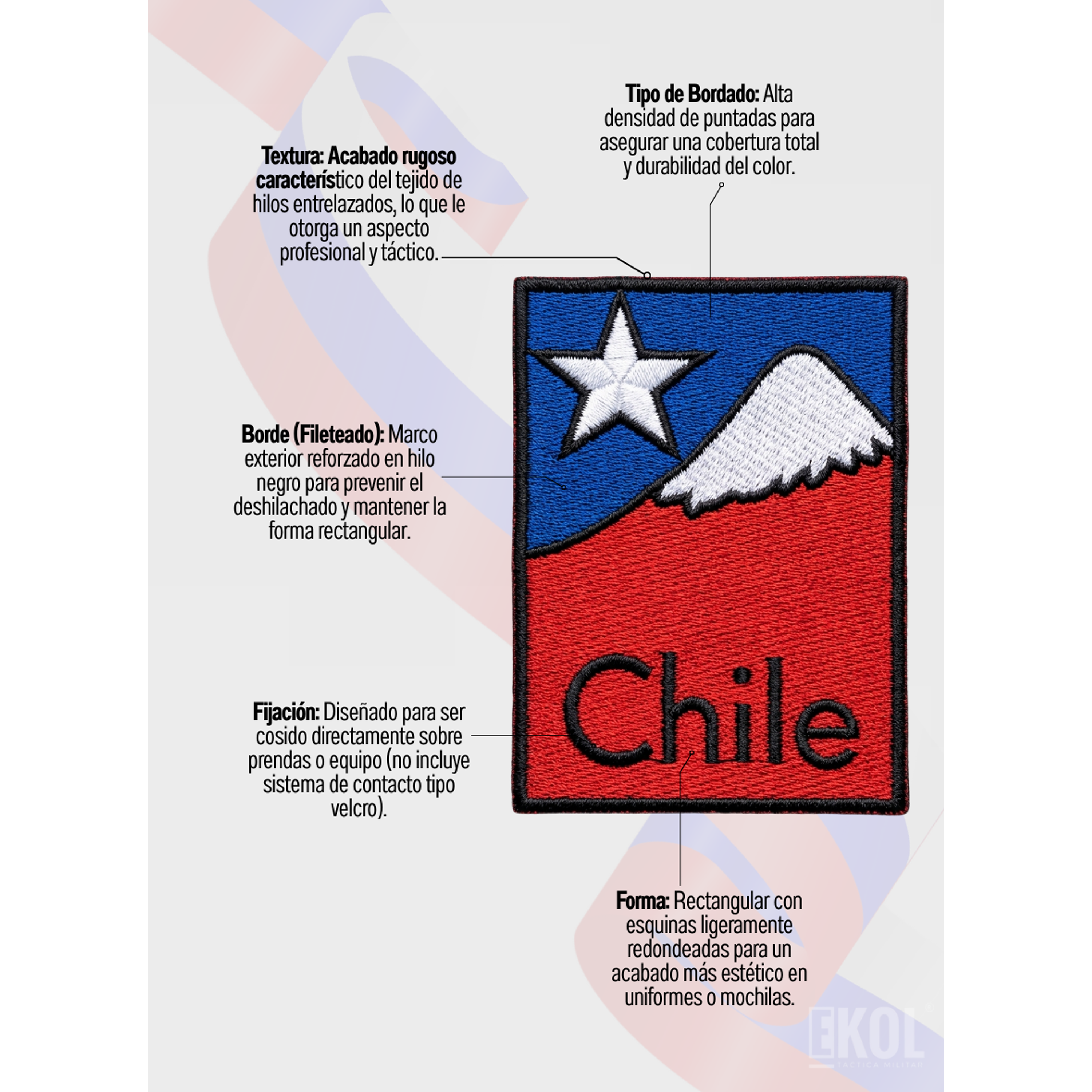 Parche Bordado Bandera de Chile y Cordillera | 8x6 cm Sin Velcro 3