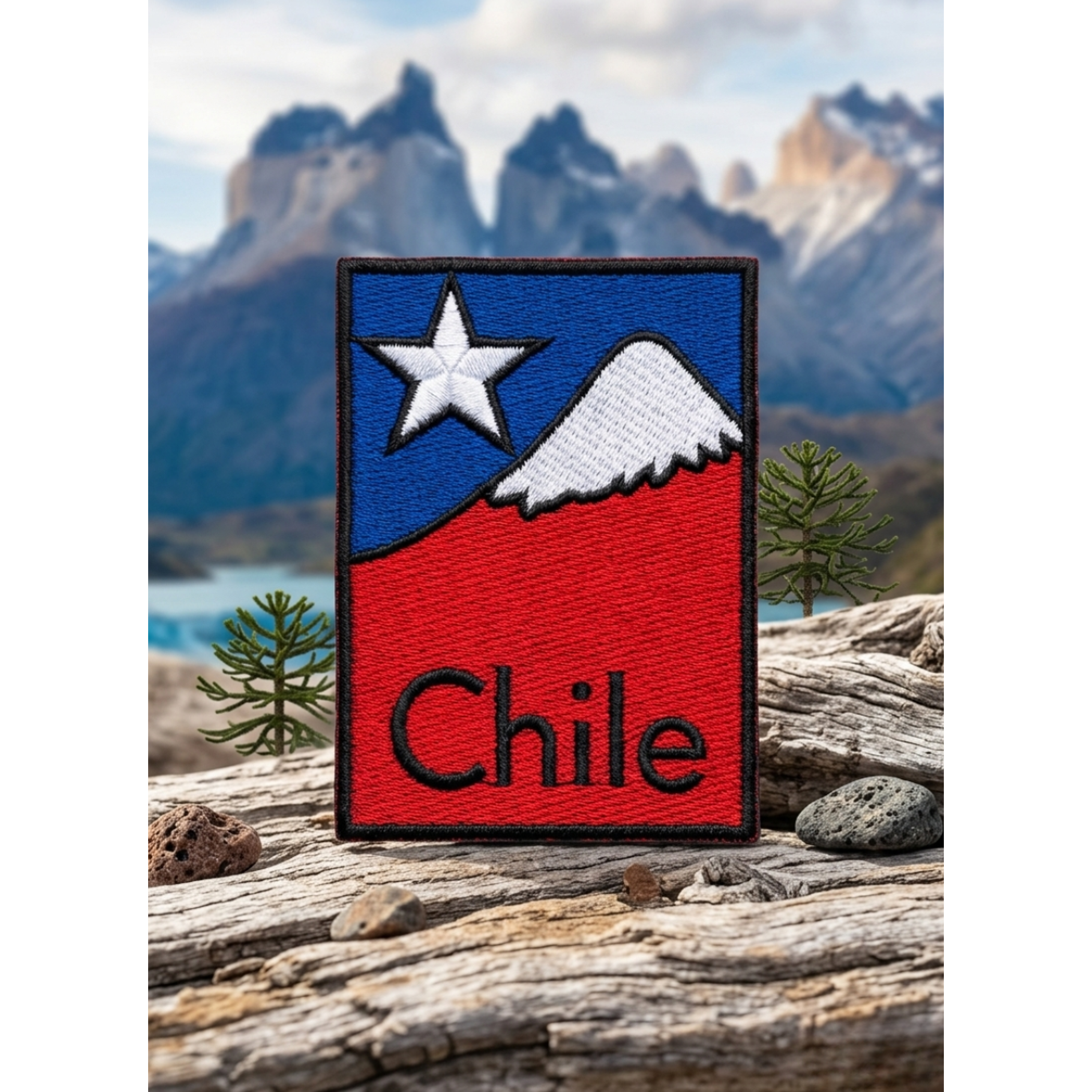 Parche Bordado Bandera de Chile y Cordillera | 8x6 cm Sin Velcro 1