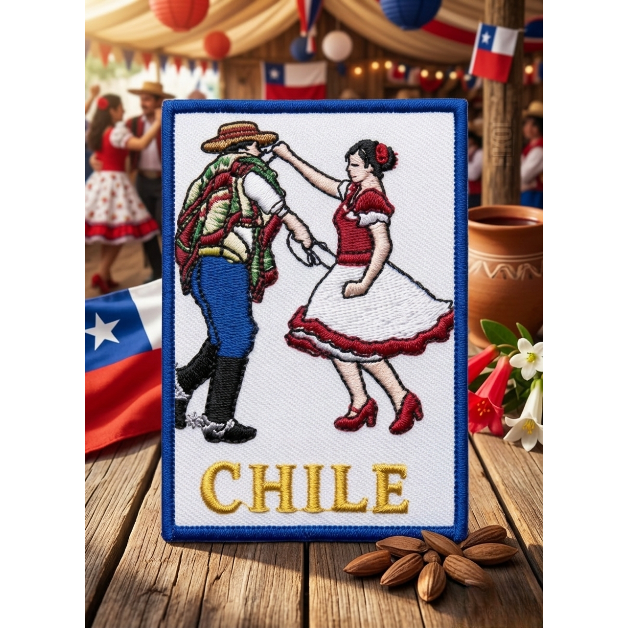 Parche De Cueca Bordado Sin Velcro 8x6 Cm Borde Azul 1