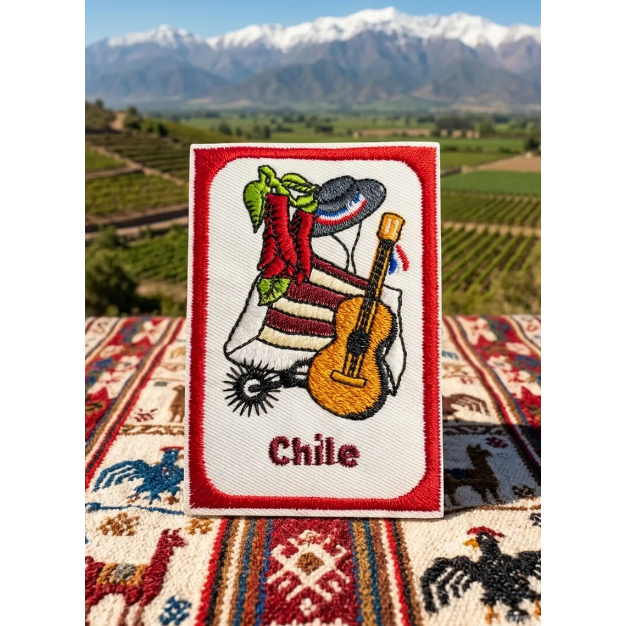 Parche Bordado Fiestas Patrias 8x5 cm - Borde Rojo para Coser (Sin Velcro) 1