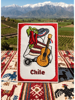 Parche Bordado Fiestas Patrias 8x5 cm - Borde Rojo para Coser (Sin Velcro)