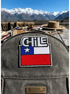 Parche Bordado Bandera Chile Con Nombre Personalizado 7x7cm - Borde Blanco (Sin Velcro)