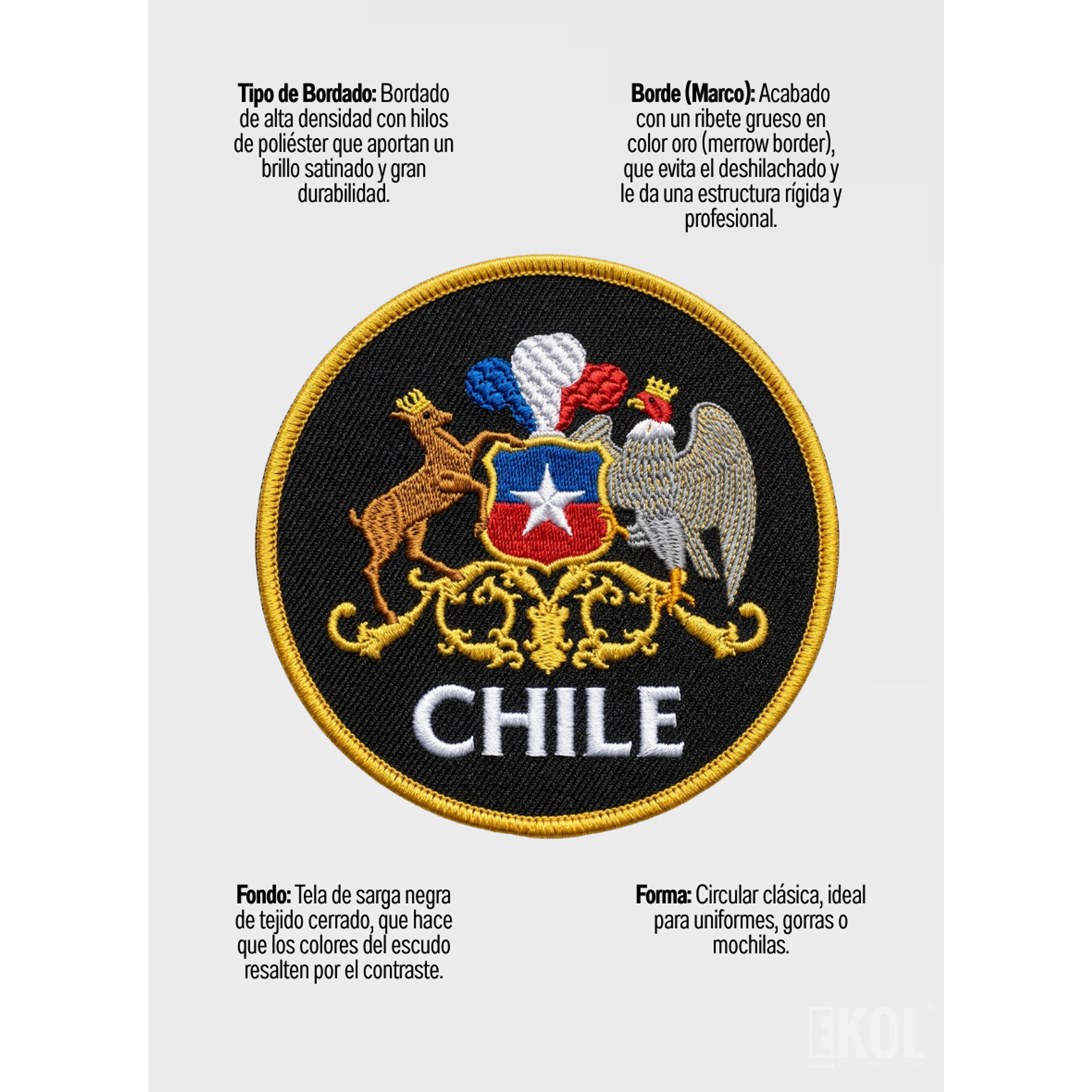 Parche Táctico Escudo De Chile Bordado 8x8 cm Para Coser 3