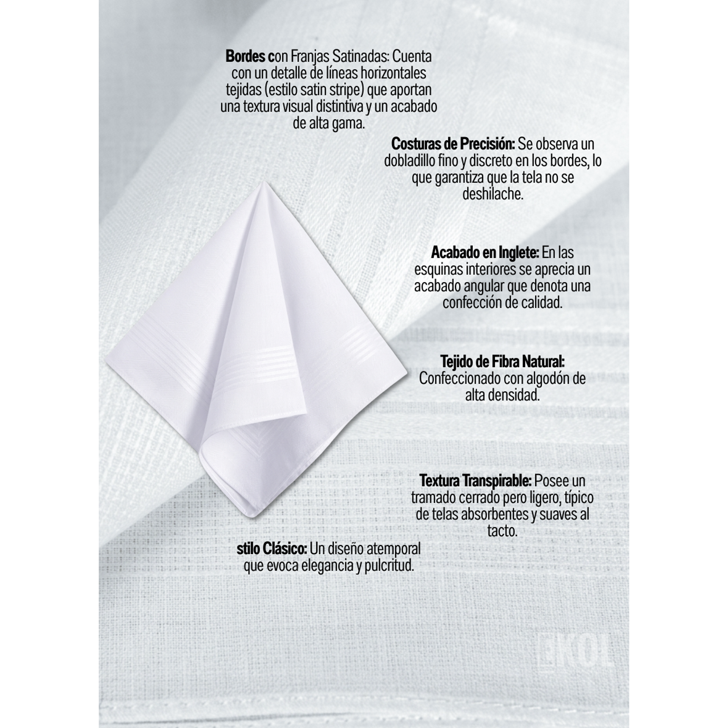 Pack 12 Pañuelos De Hombre 100% Algodón Blanco 4