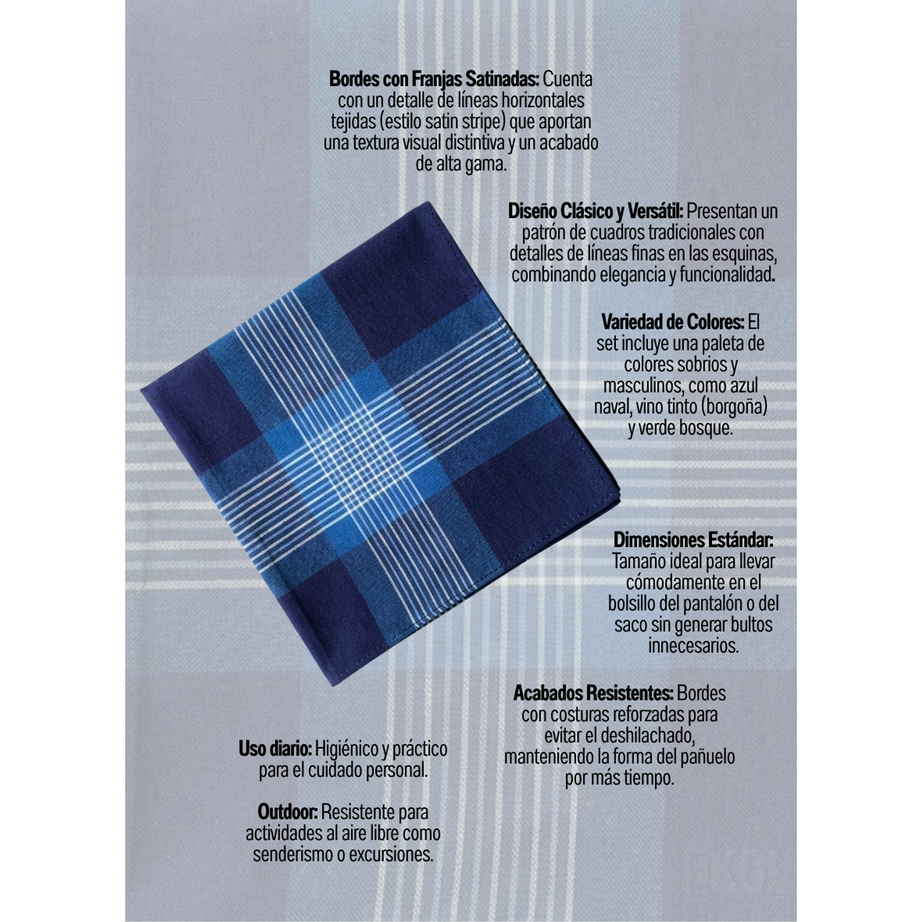 Pack 3 Pañuelos Pilathus 100 % Algodón 38x36 cm - Estampado De Líneas 4