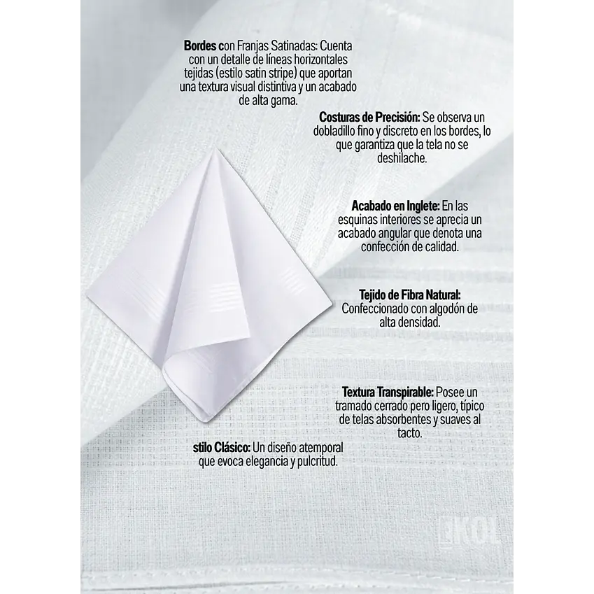 Pañuelo De Hombre 100% Algodón Blanco Por Unidad 3