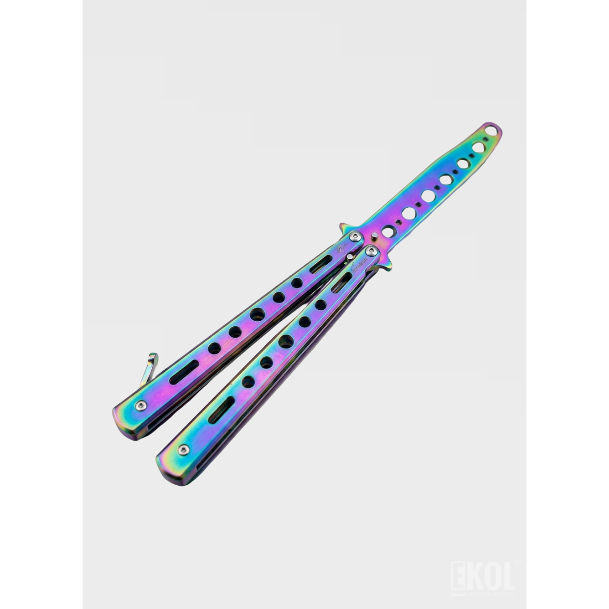 Cuchillo Mariposa de Práctica 100% Seguro - Balisong Sin Filo para Trucos y Flips (Tornasol) 2