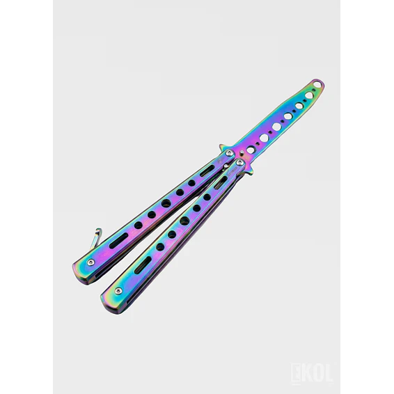 Cuchillo Mariposa de Práctica 100% Seguro - Balisong Sin Filo para Trucos y Flips (Tornasol) 2