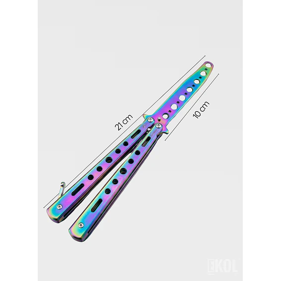 Cuchillo Mariposa de Práctica 100% Seguro - Balisong Sin Filo para Trucos y Flips (Tornasol) 3