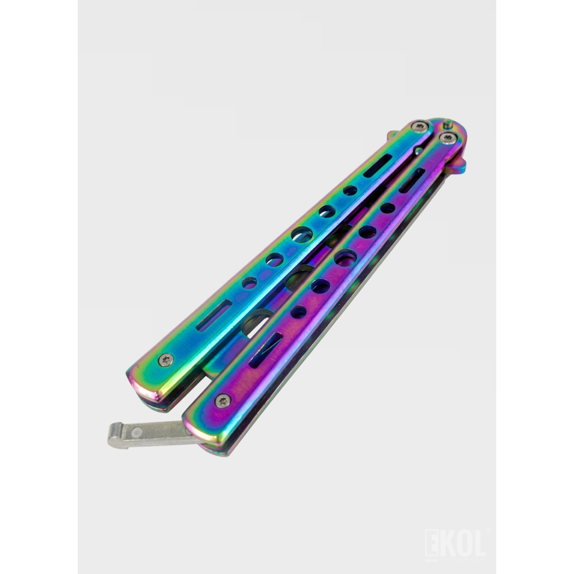 Cuchillo Mariposa de Práctica 100% Seguro - Balisong Sin Filo para Trucos y Flips (Tornasol) 4