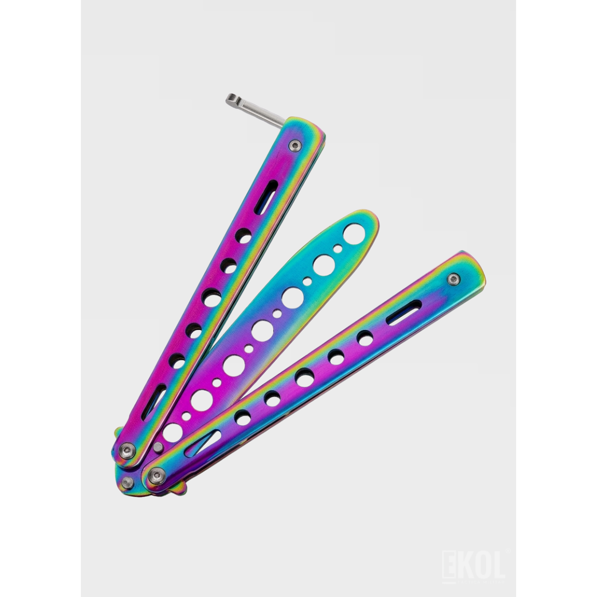 Cuchillo Mariposa de Práctica 100% Seguro - Balisong Sin Filo para Trucos y Flips (Tornasol) 5