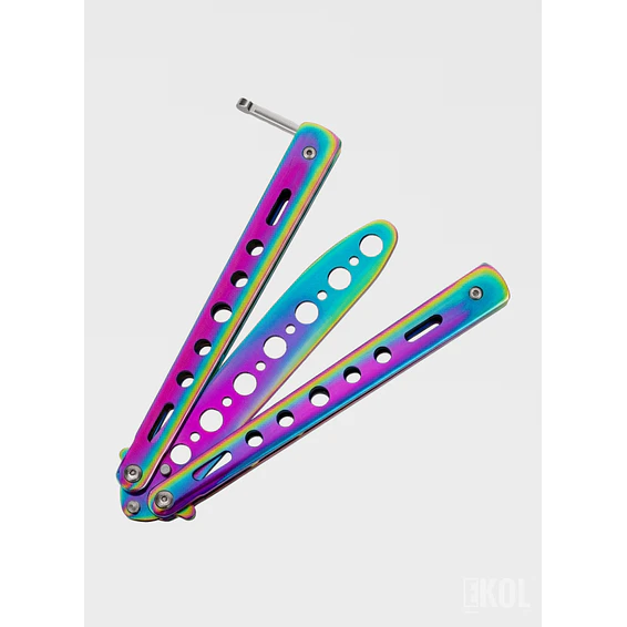Cuchillo Mariposa de Práctica 100% Seguro - Balisong Sin Filo para Trucos y Flips (Tornasol) 5