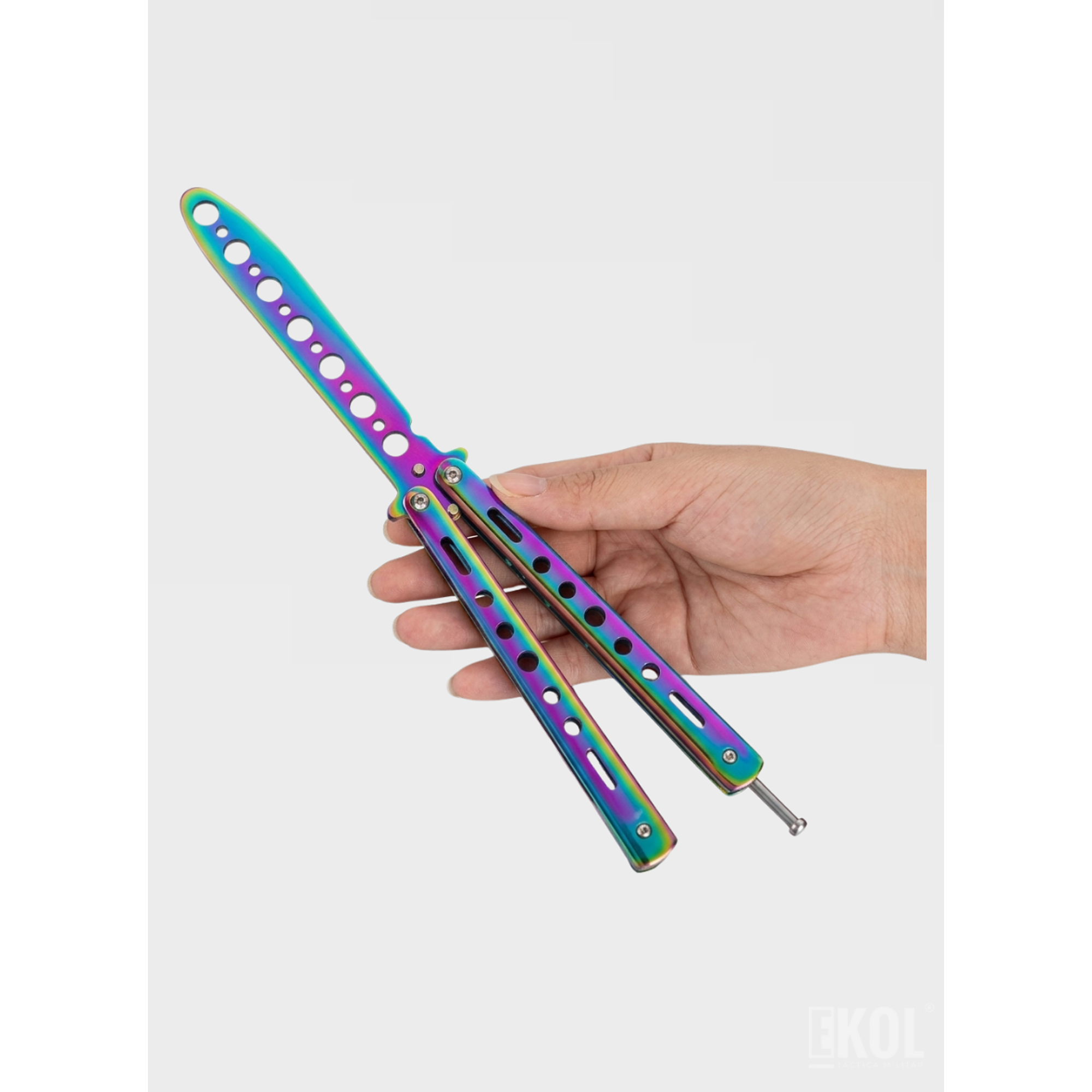 Cuchillo Mariposa de Práctica 100% Seguro - Balisong Sin Filo para Trucos y Flips (Tornasol) 6