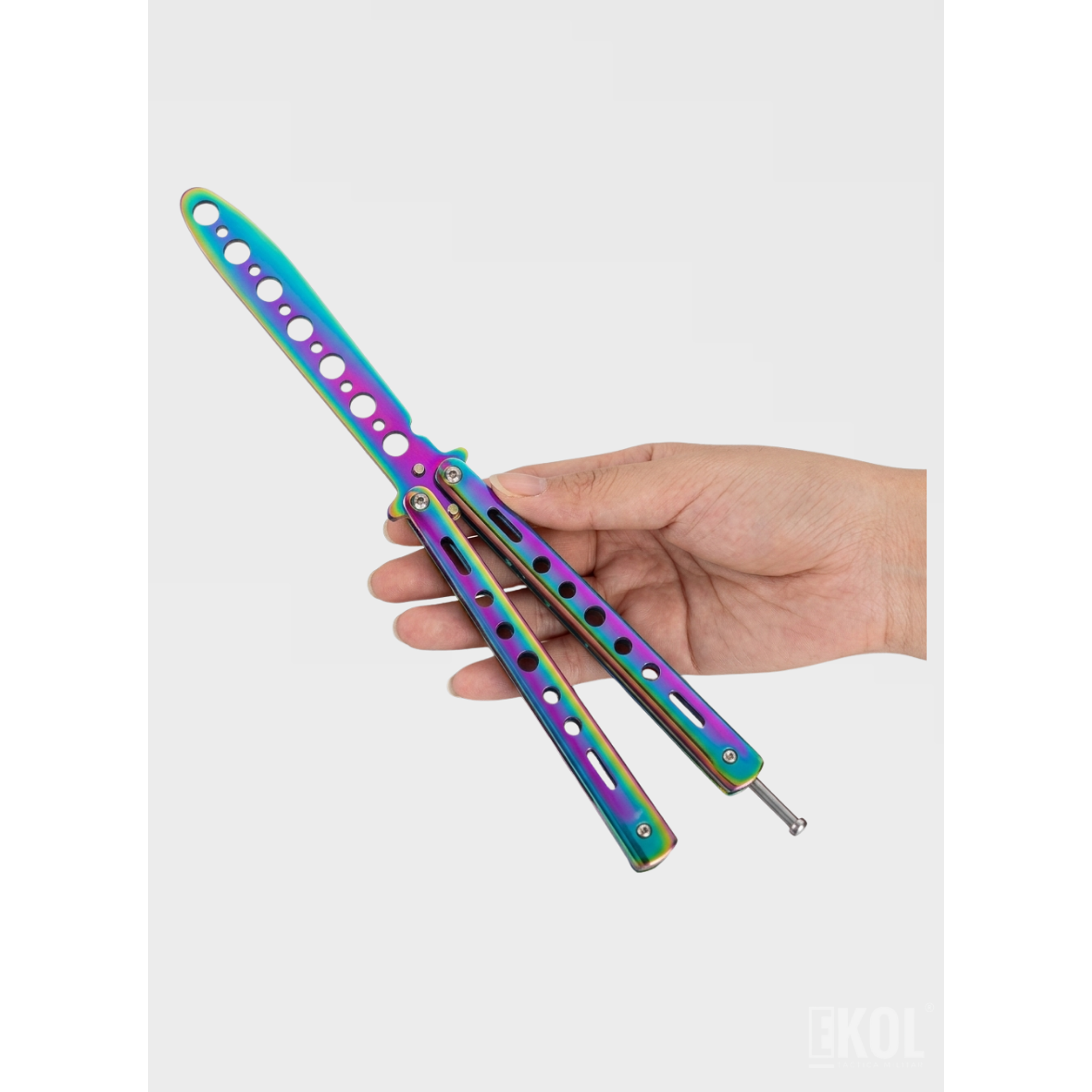 Cuchillo Mariposa de Práctica 100% Seguro - Balisong Sin Filo para Trucos y Flips (Tornasol) 6