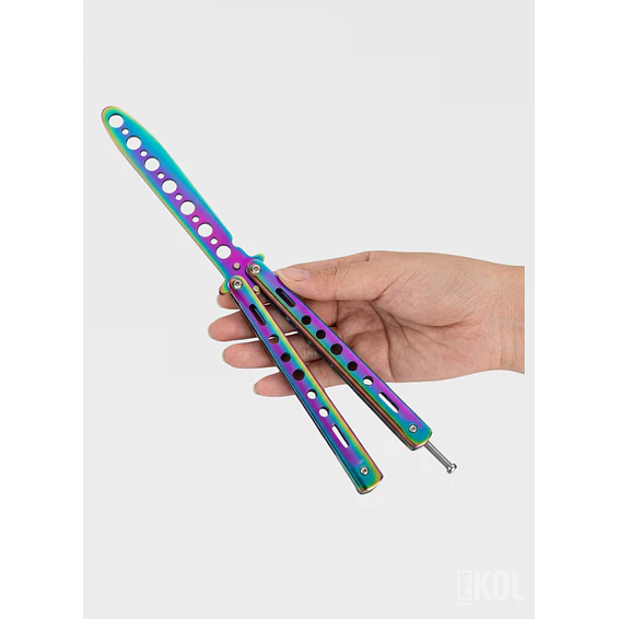Cuchillo Mariposa de Práctica 100% Seguro - Balisong Sin Filo para Trucos y Flips (Tornasol) 6