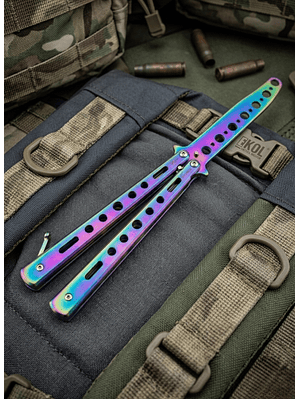 Cuchillo Mariposa de Práctica 100% Seguro - Balisong Sin Filo para Trucos y Flips (Tornasol)