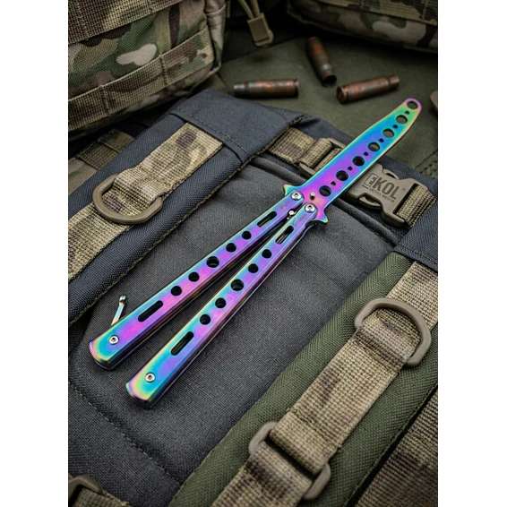 Cuchillo Mariposa de Práctica 100% Seguro - Balisong Sin Filo para Trucos y Flips (Tornasol) 1