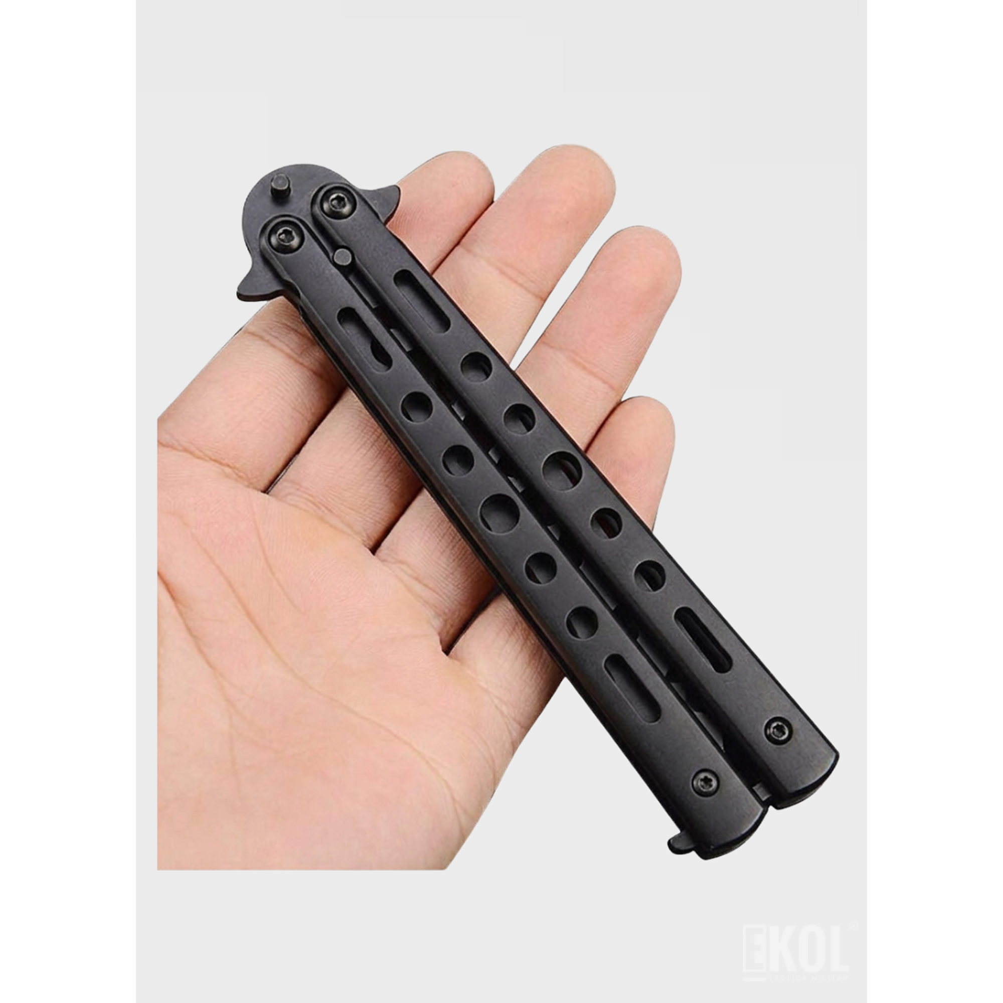 Navaja Mariposa de Entrenamiento – Balisong Negra 21cm (Sin Filo) 5