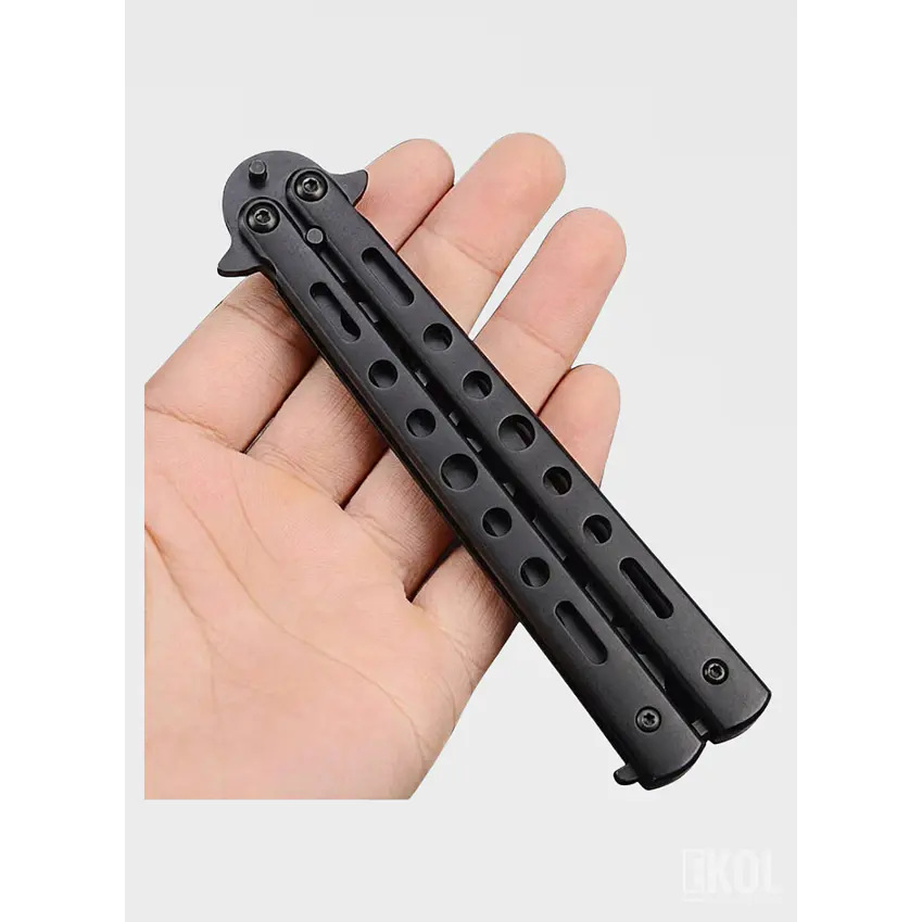 Navaja Mariposa de Entrenamiento – Balisong Negra 21cm (Sin Filo) 5