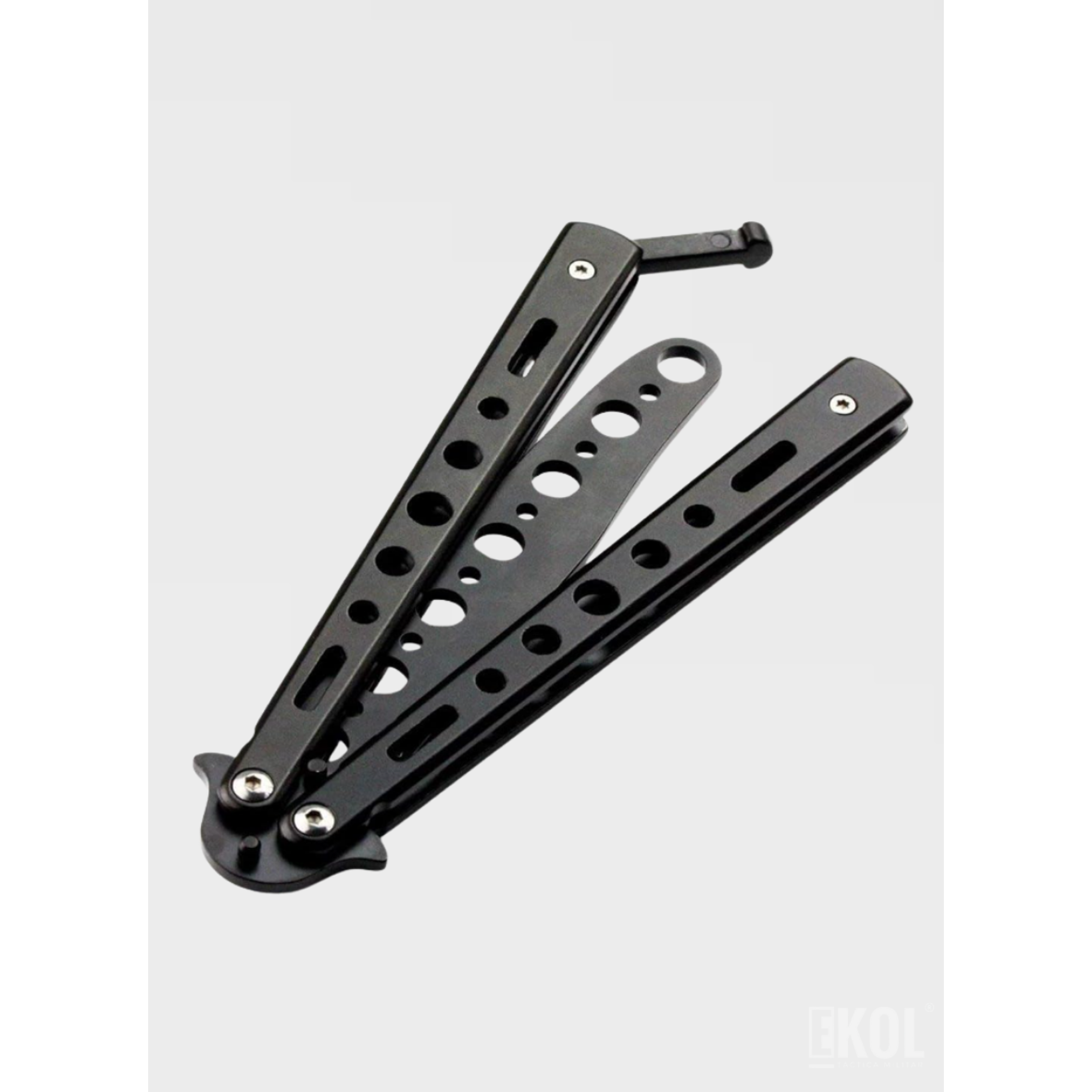 Navaja Mariposa de Entrenamiento – Balisong Negra 21cm (Sin Filo) 6