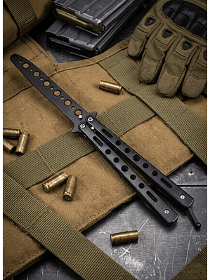 Navaja Mariposa de Entrenamiento – Balisong Negra 21cm (Sin Filo)