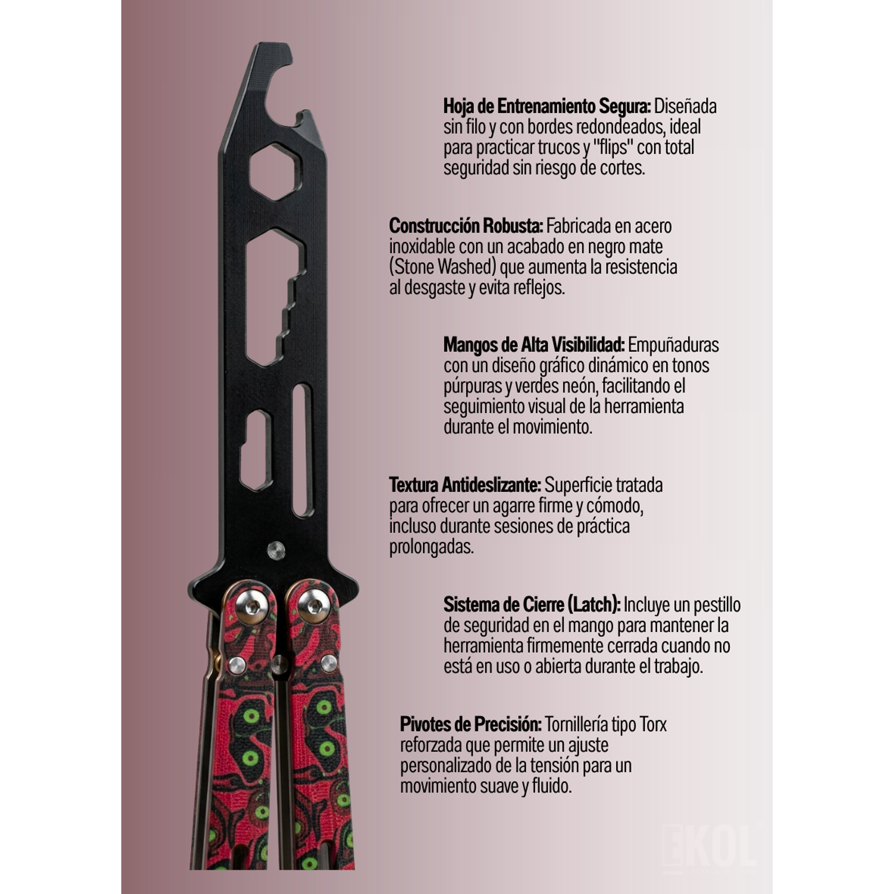 Navaja Mariposa de Entrenamiento 21cm - Multiherramienta Sin Filo 3