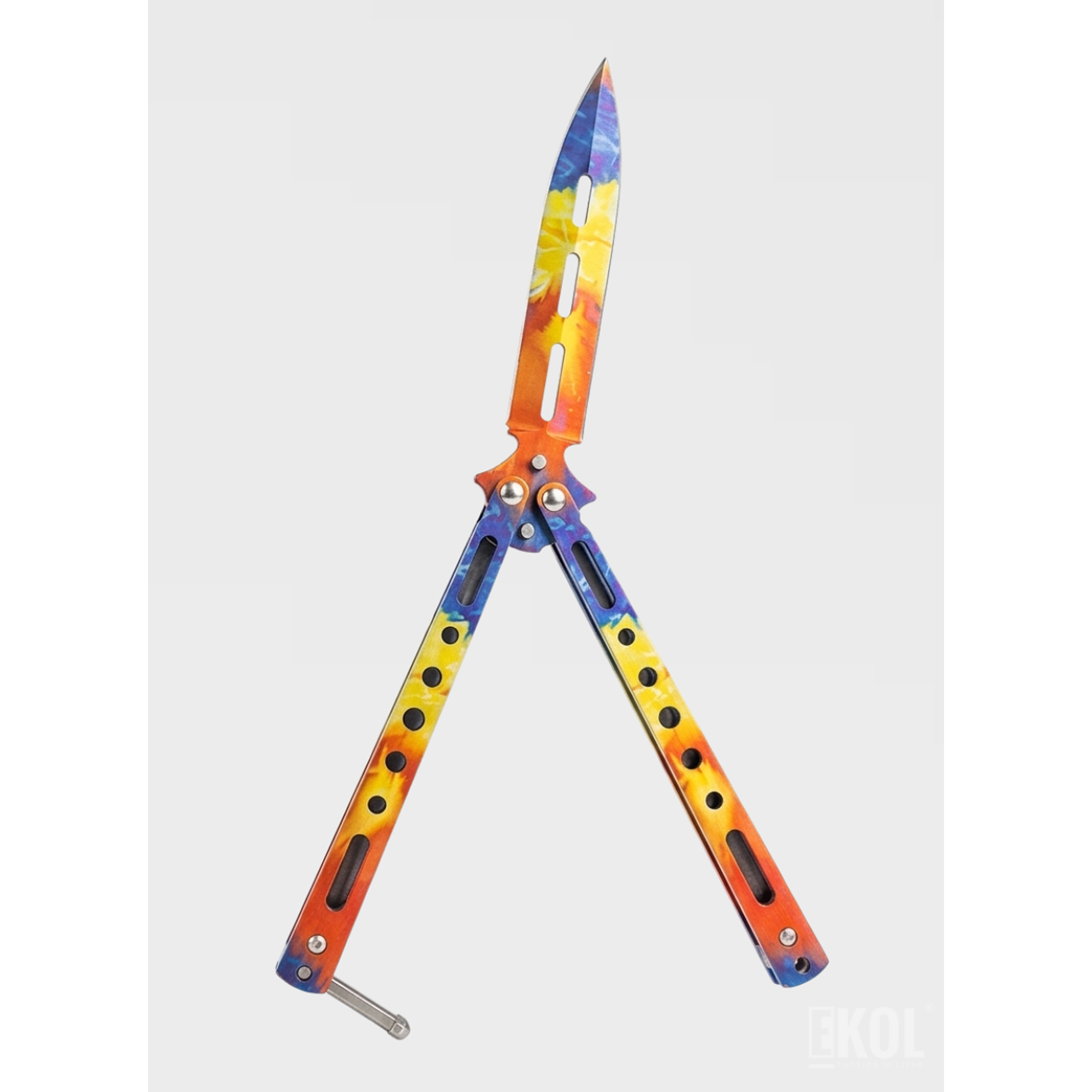 Cuchillo Navaja Mariposa Cuchillo - Practica Sin Filo 21 cm Tricolor Hoja Metalica Drop  2