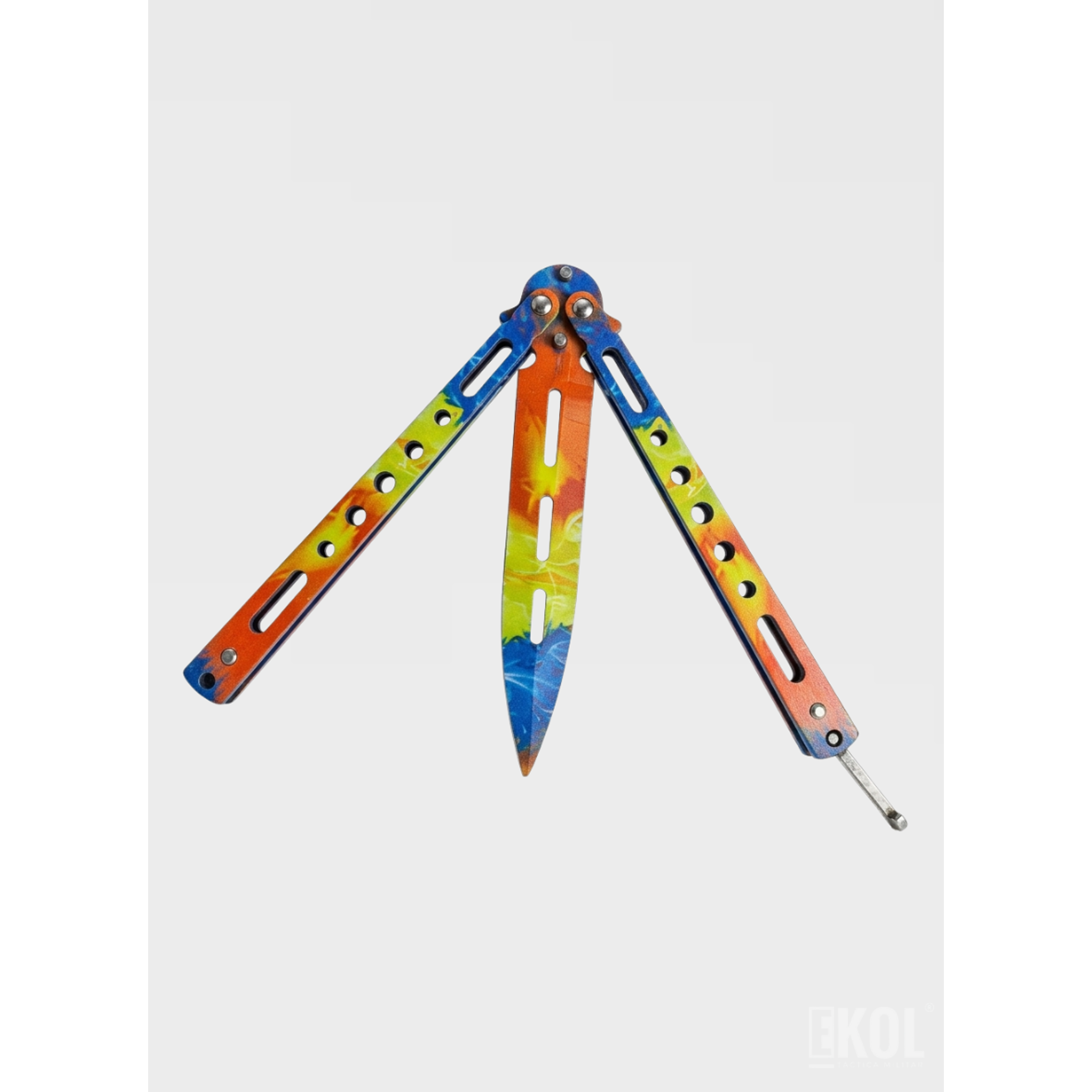 Cuchillo Navaja Mariposa Cuchillo - Practica Sin Filo 21 cm Tricolor Hoja Metalica Drop  4