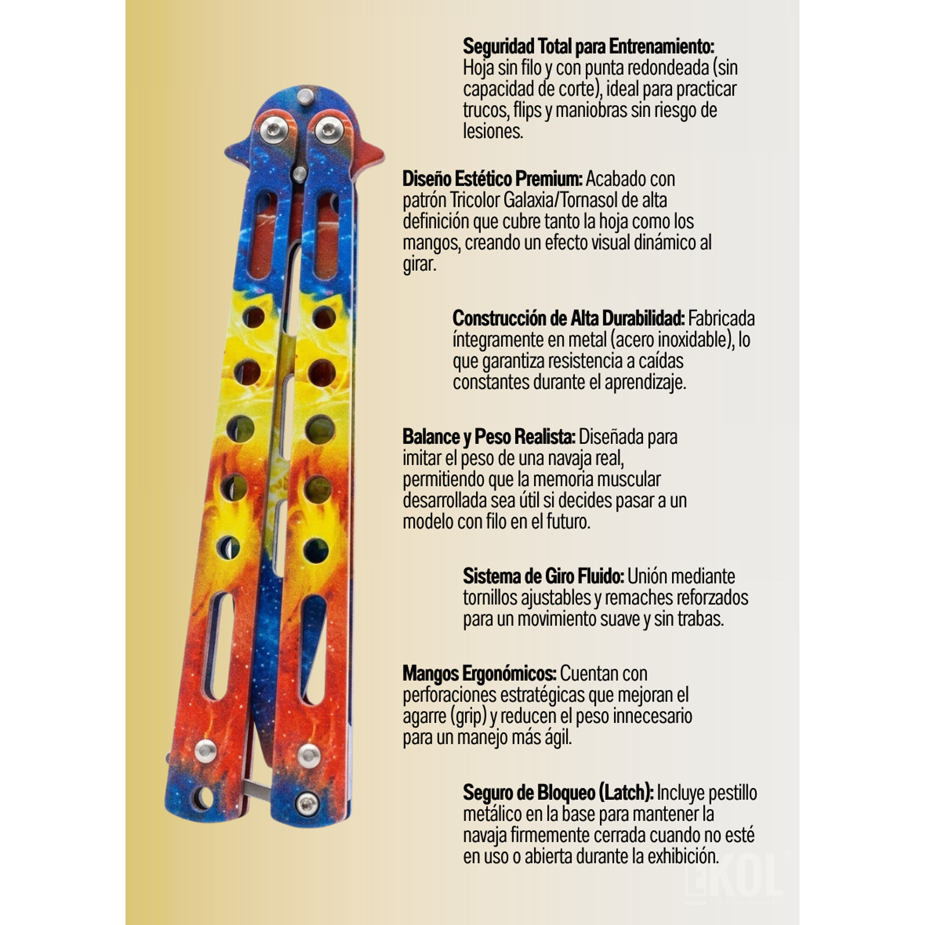 Cuchillo Navaja Mariposa Cuchillo - Practica Sin Filo 21 cm Tricolor Hoja Metalica Drop  3