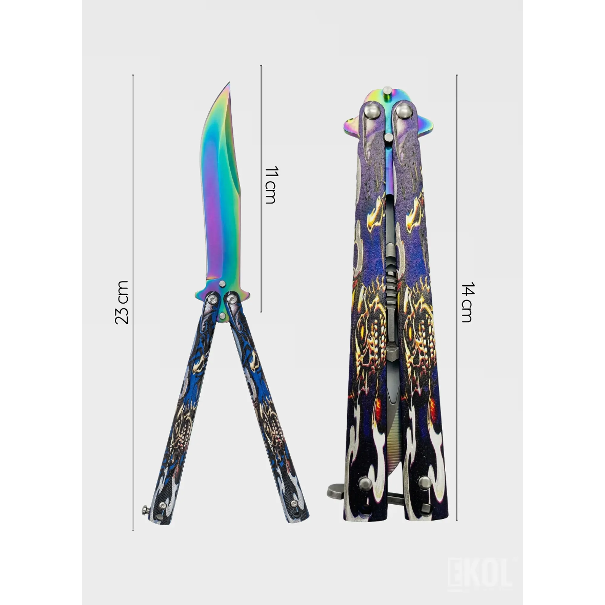 Cuchillo Mariposa Entrenamiento y Colección - Filo Calavera 23cm Diseños Surtidos 3