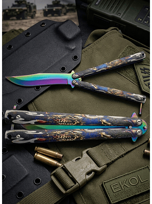 Cuchillo Mariposa Entrenamiento y Colección - Filo Calavera 23cm Diseños Surtidos