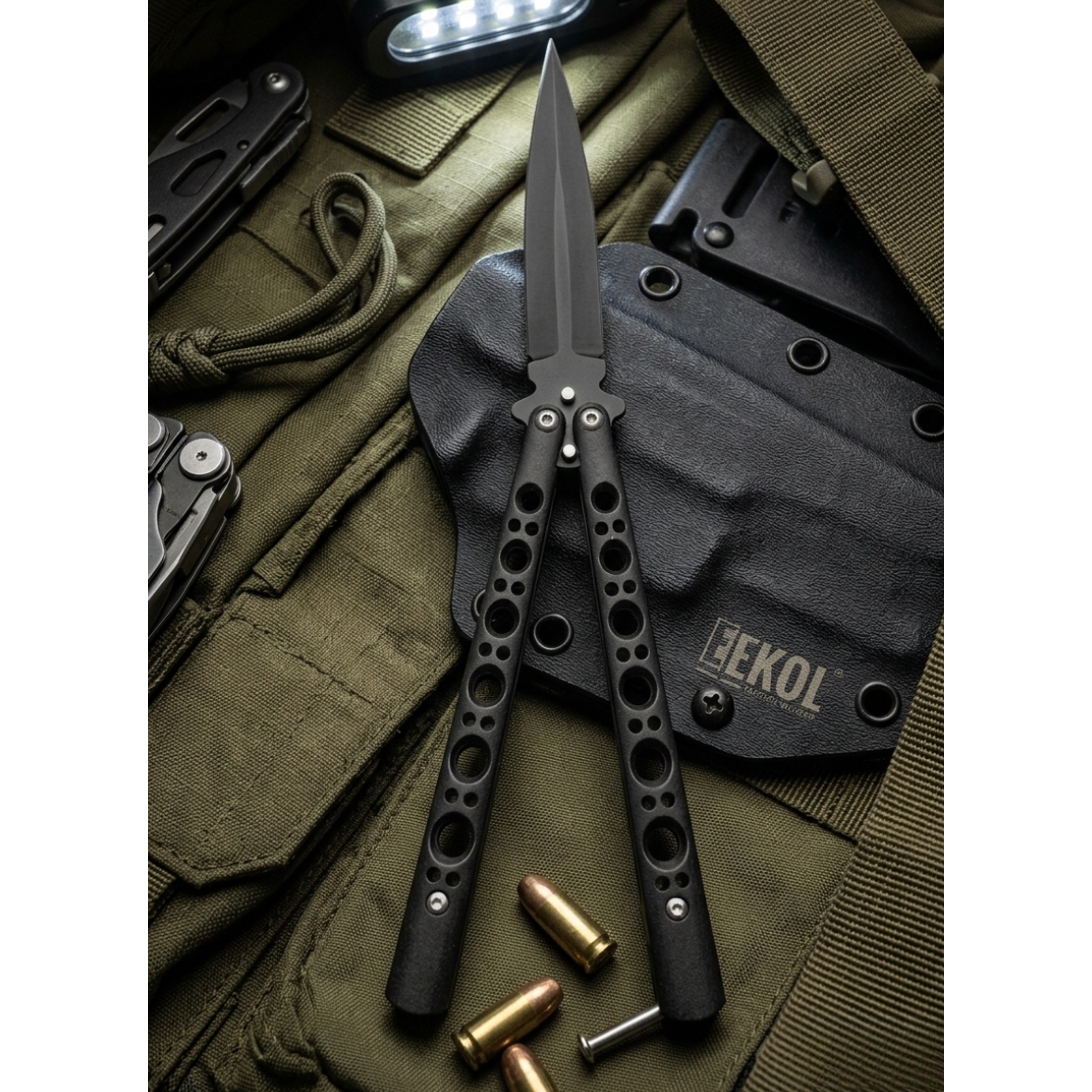 Navaja Mariposa Recta Táctica 23cm - Entrenamiento y Colección 1