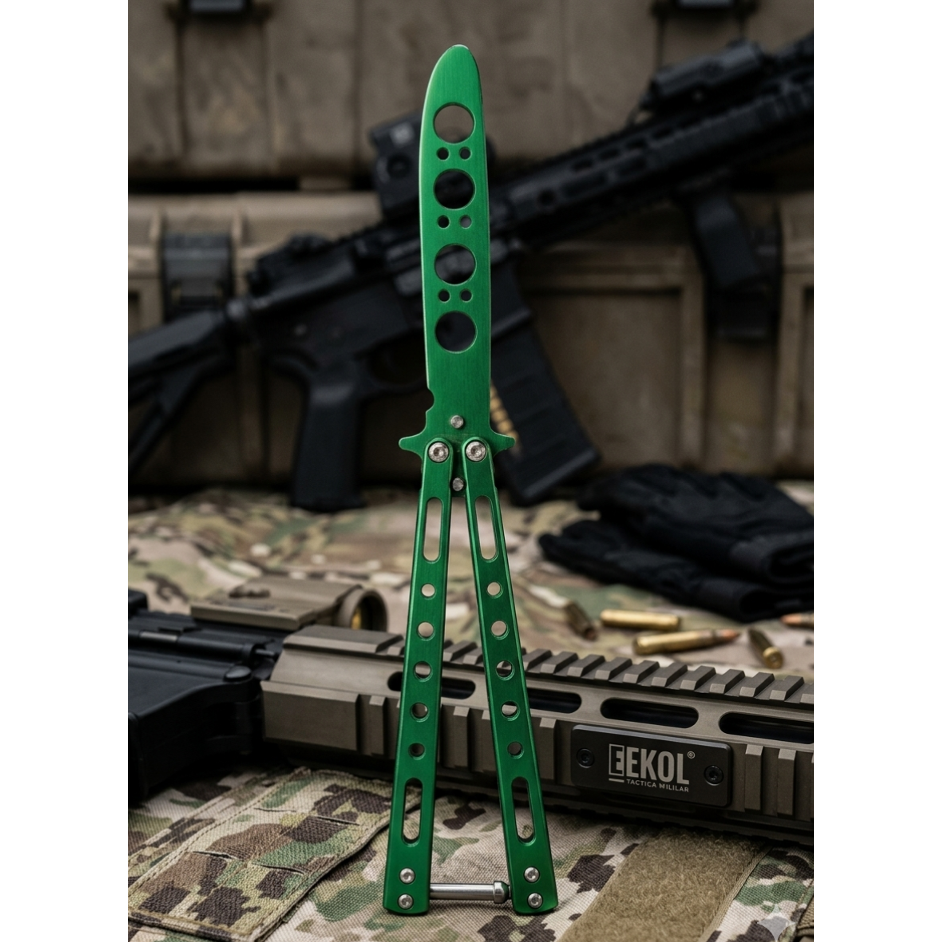 Navaja Mariposa De Práctica Butterfly Knife Entrenamiento 23 cm Verde 1
