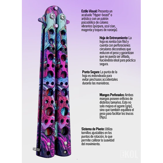 Navaja Mariposa de Entrenamiento Balisong 22cm - Sin Filo 3