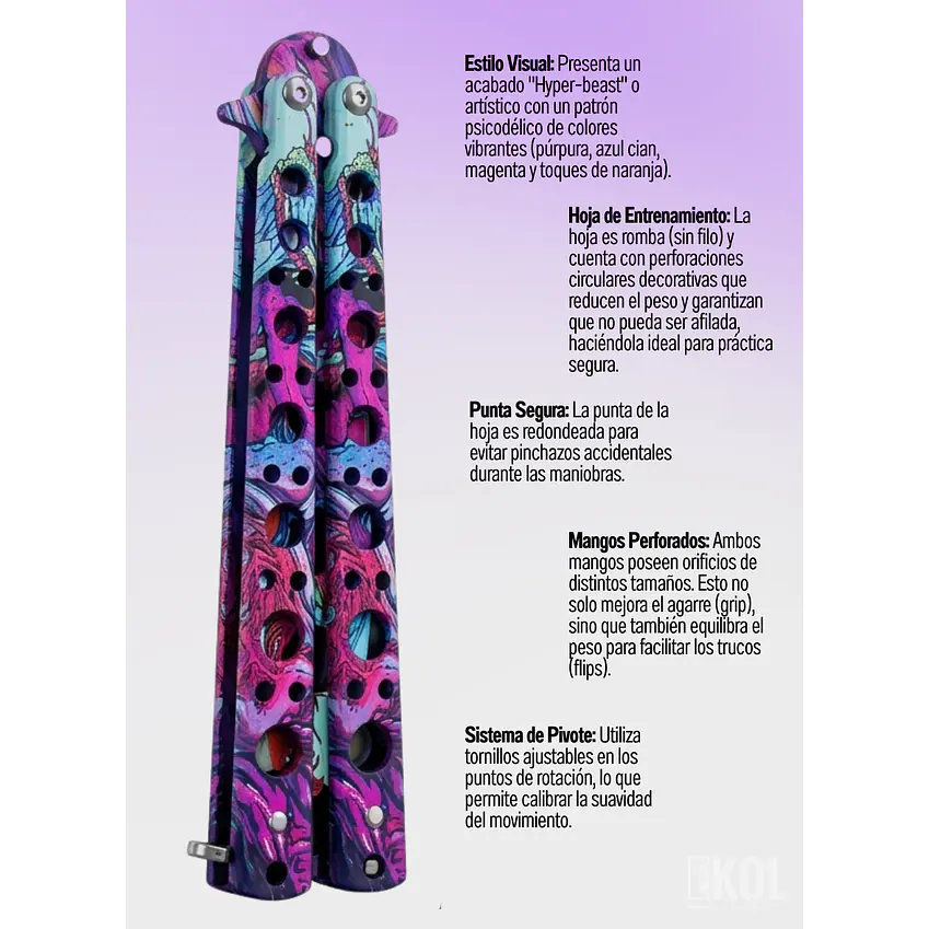 Navaja Mariposa de Entrenamiento Balisong 22cm - Sin Filo 3