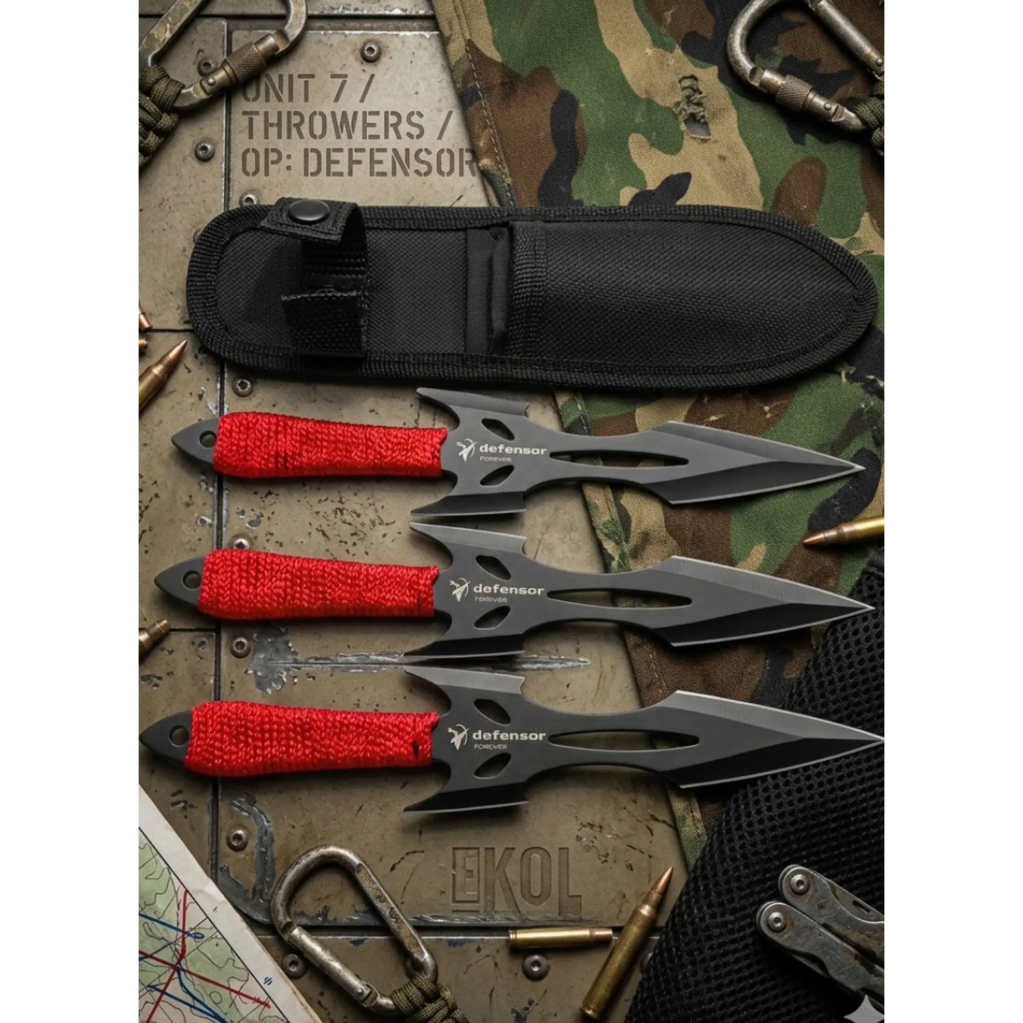 Set de 3 Cuchillos de Lanzamiento Rayo + Estuche Táctico Outdoor 1