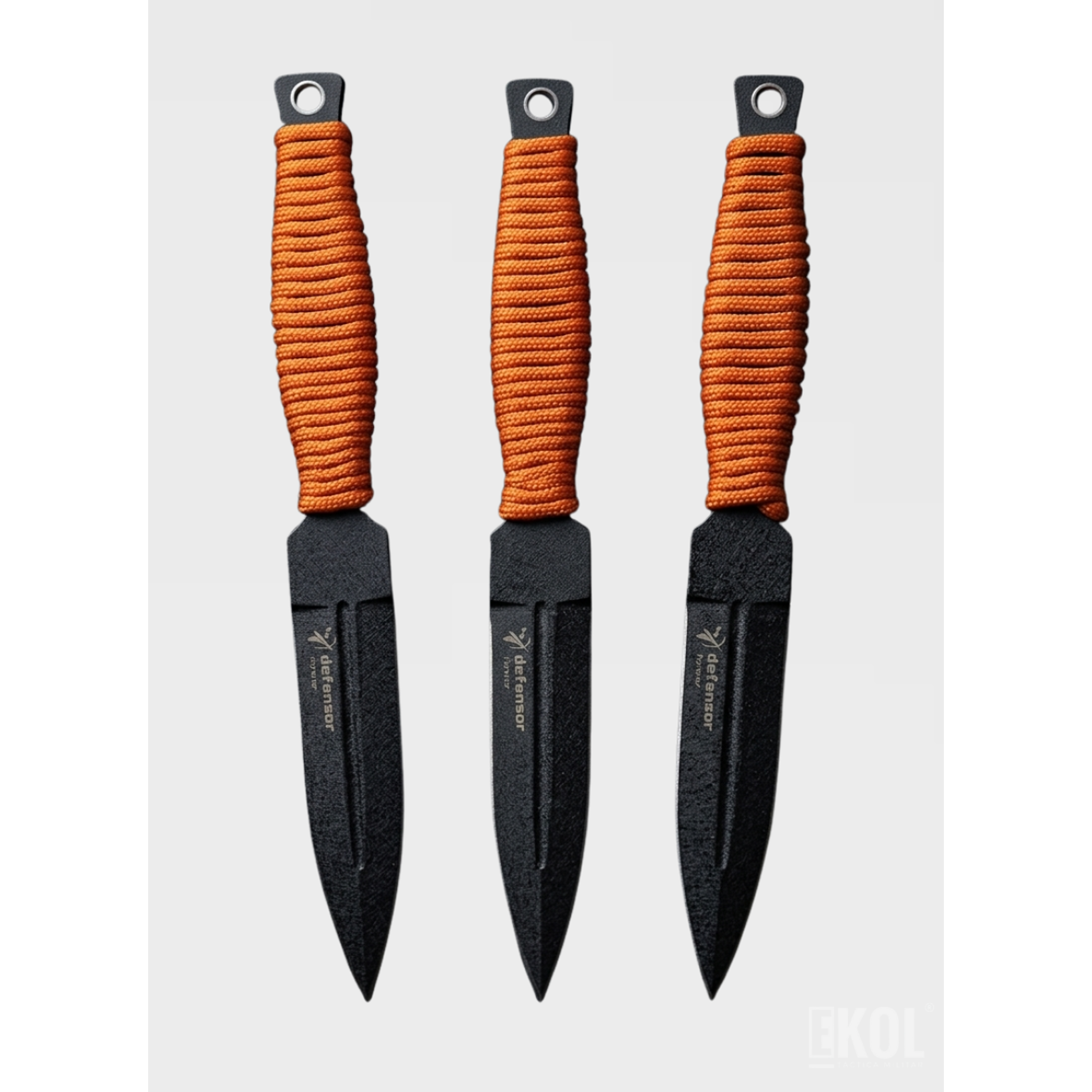 Set 3 Cuchillos Lanzamiento Defensor 15cm Acero Mango Cuerda 2