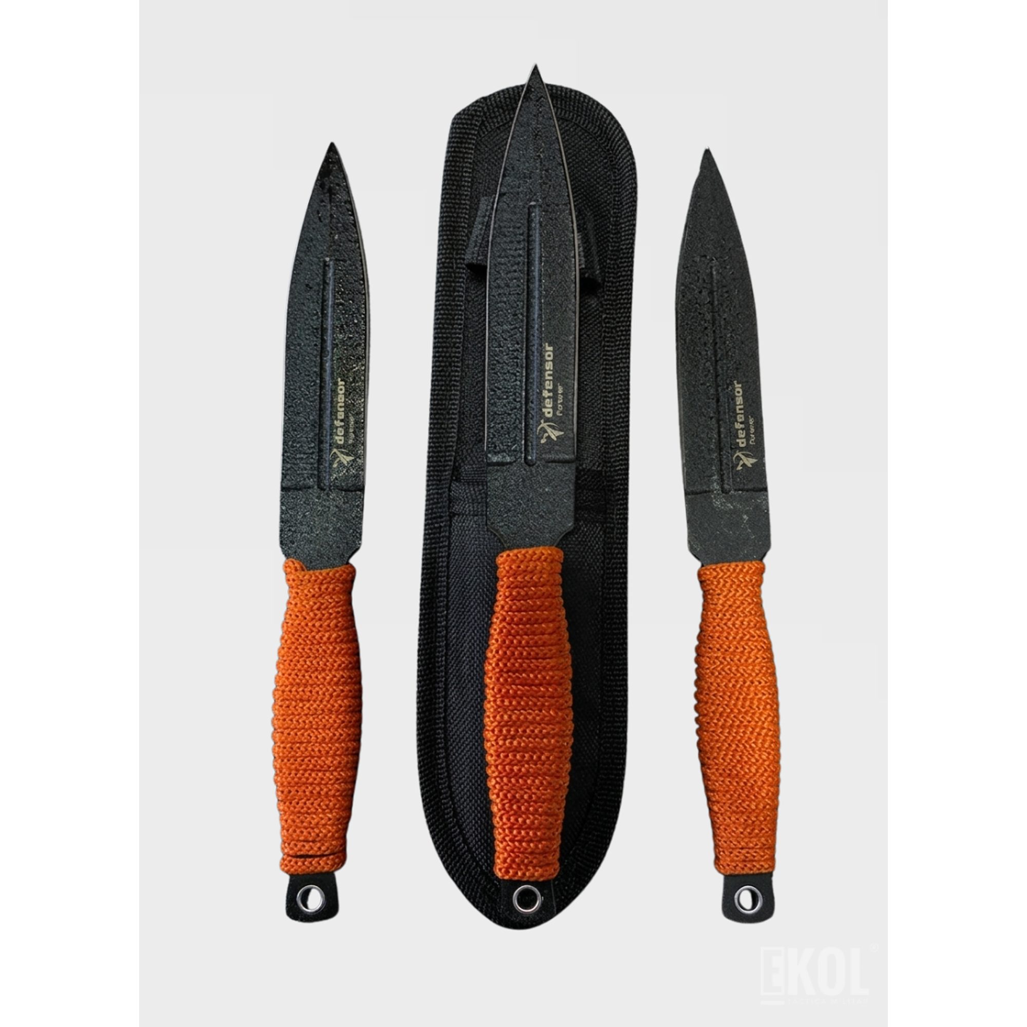 Set 3 Cuchillos Lanzamiento Defensor 15cm Acero Mango Cuerda 4